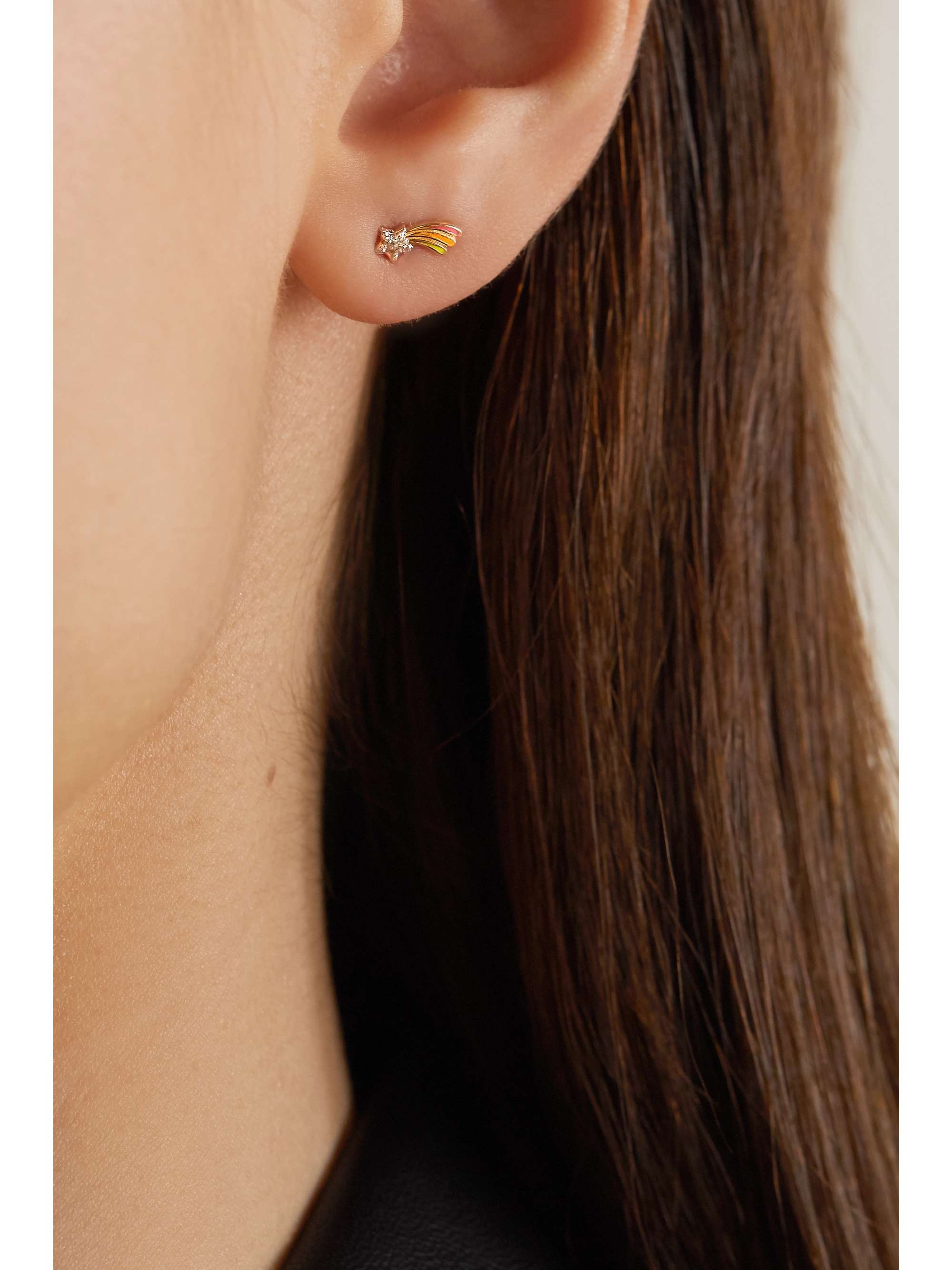 ALISON LOU Shooting Star 14-karat gold and glittered enamel earring