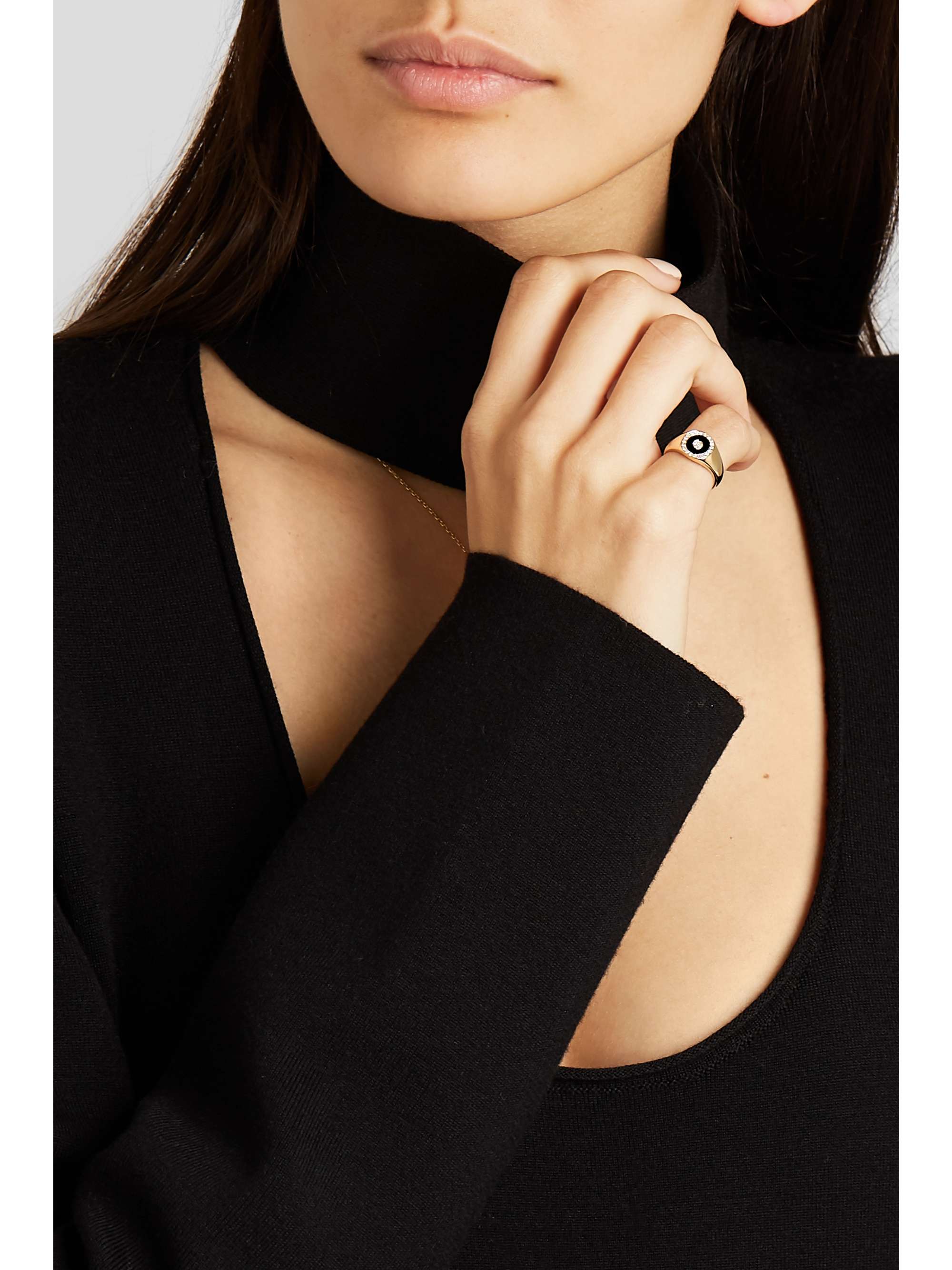 ANISSA KERMICHE 14-karat gold, onyx and diamond ring