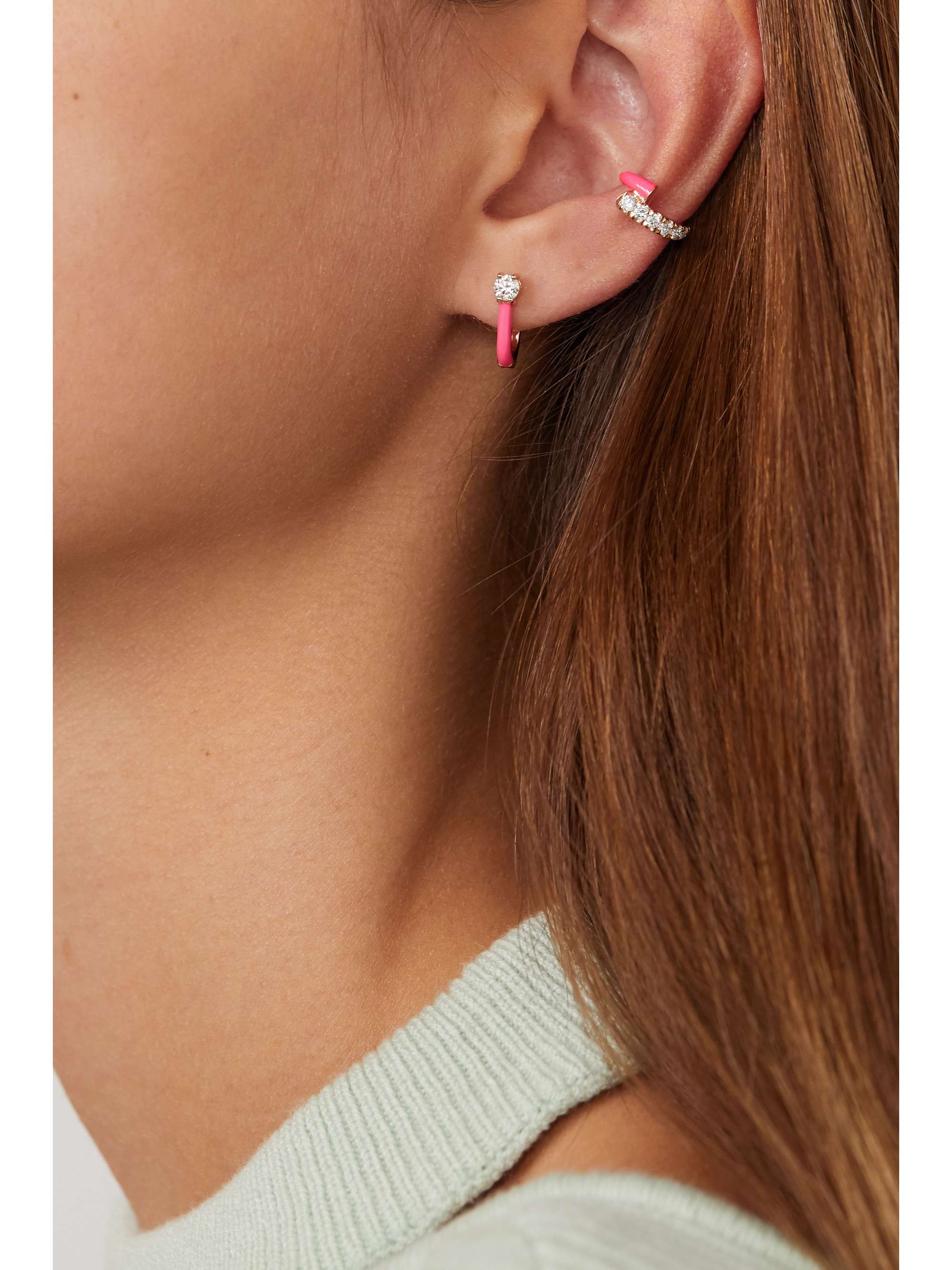 MELISSA KAYE Lola 18-karat rose gold, enamel and diamond ear cuff