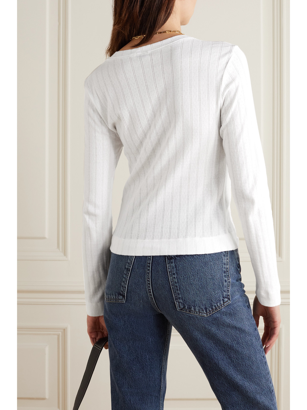 Shop Leset Pointelle-knit Cotton-jersey Cardigan In White