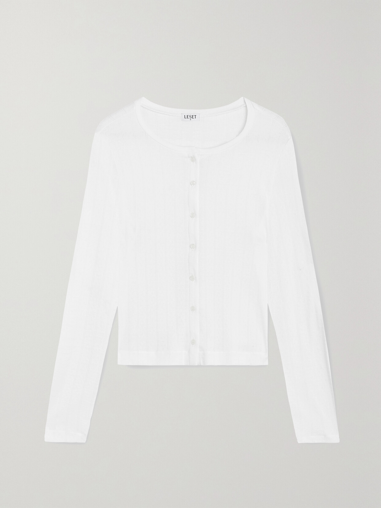 Shop Leset Pointelle-knit Cotton-jersey Cardigan In White