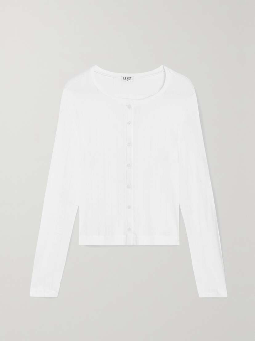 LESET Pointelle-knit Cotton-jersey Cardigan