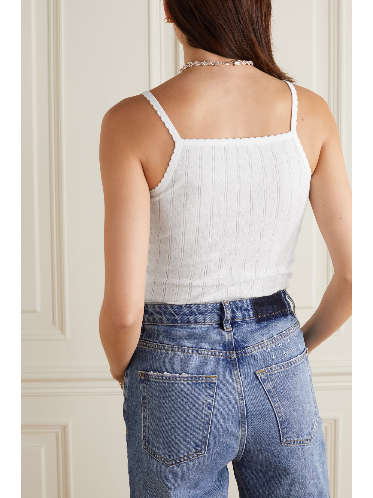 Leset Pointelle-knit Cotton Tank Top In White