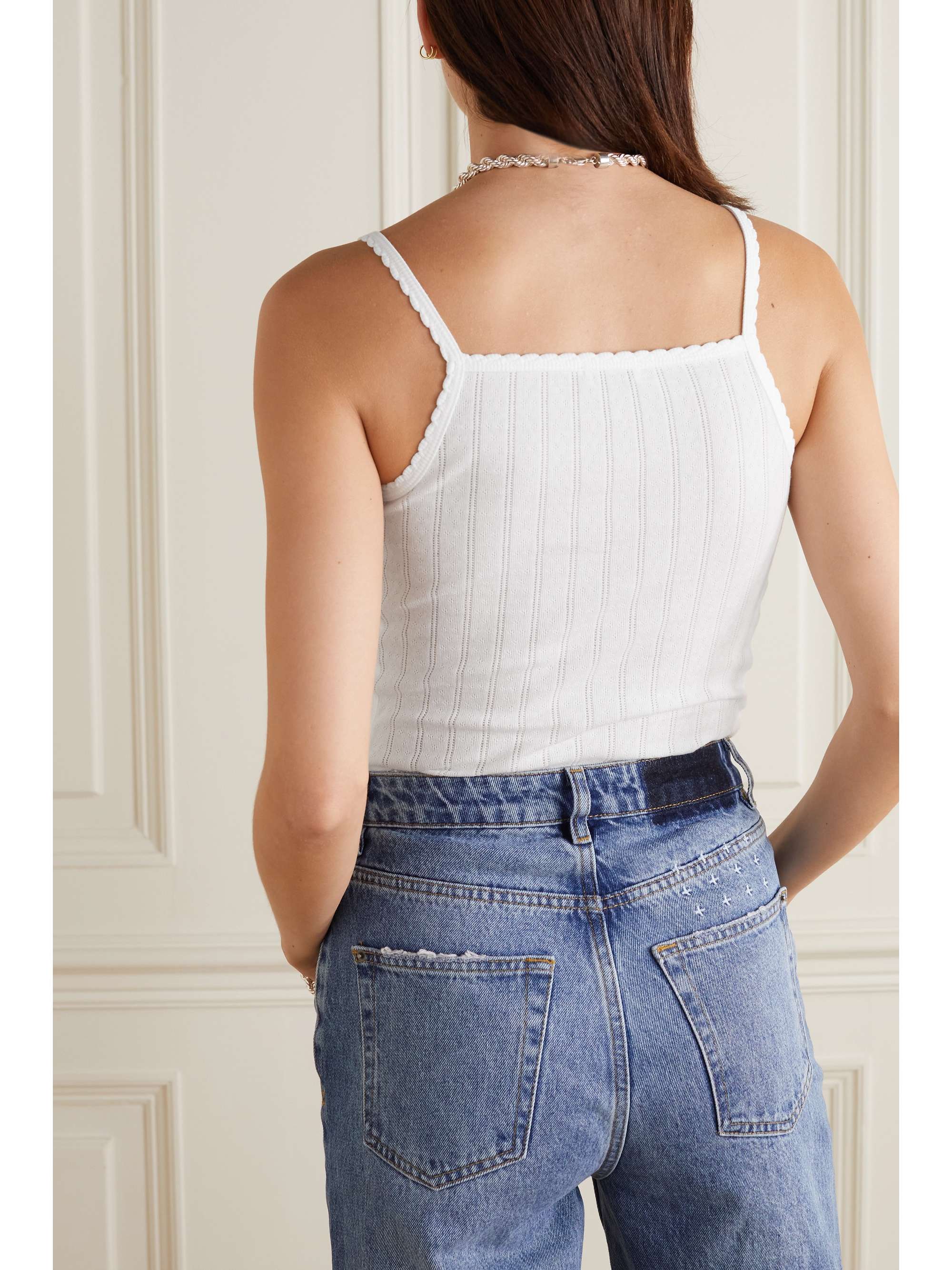 LESET Pointelle-knit cotton-jersey tank