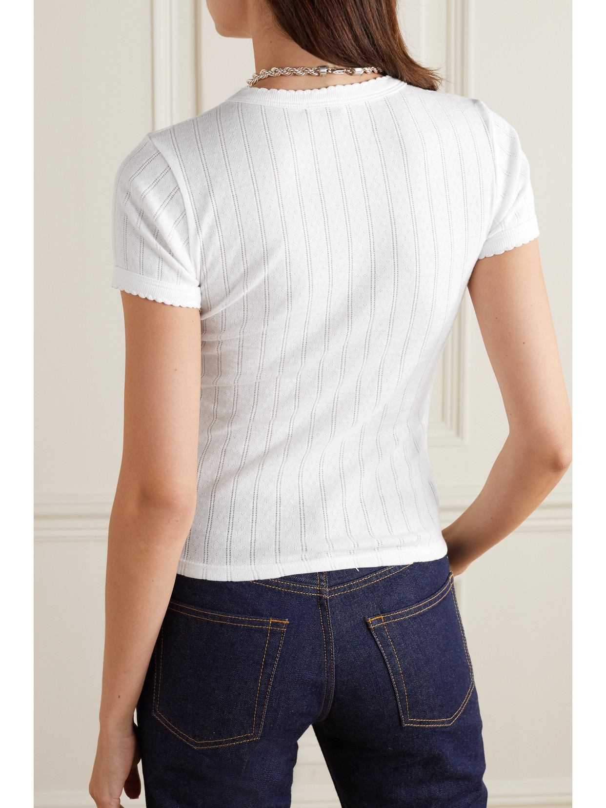 Shop Leset Pointelle-knit Cotton-jersey T-shirt In White