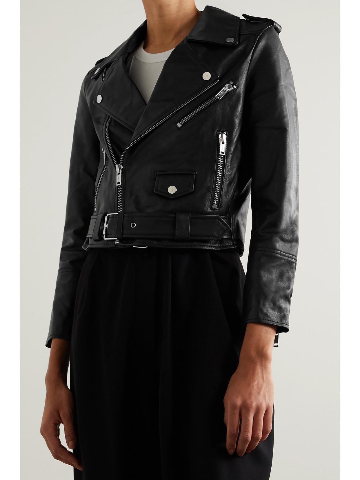 Shop Deadwood + Net Sustain Joan Leather Biker Jacket In Black