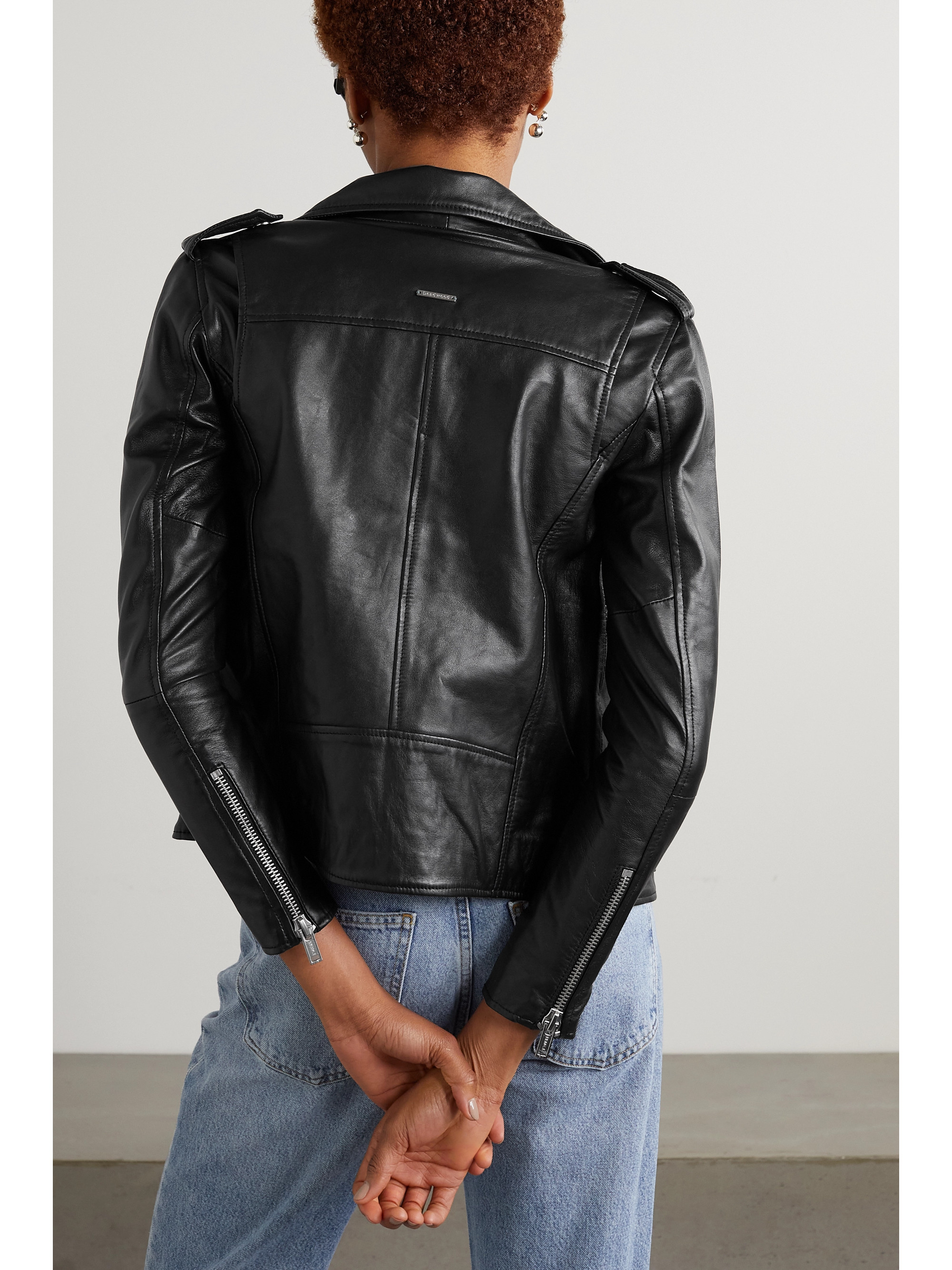 DEADWOOD + NET SUSTAIN River leather biker jacket thumbnail