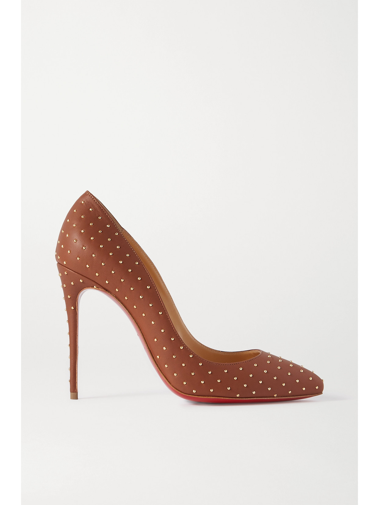 Christian Louboutin Pigalle Follies 100 Studded Leather Pumps In Brown