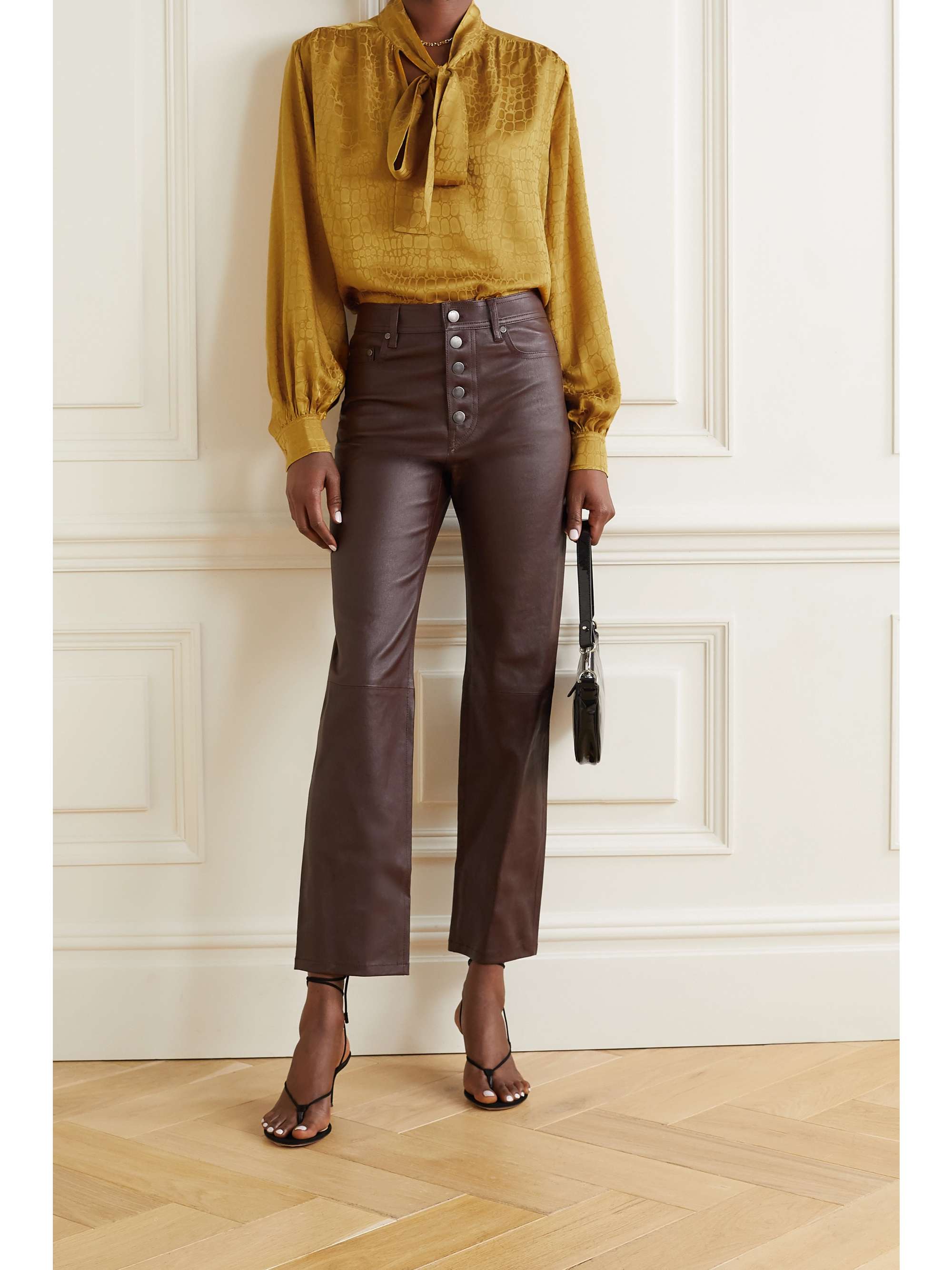 ANINE BING Delilah pussy-bow silk-satin jacquard blouse
