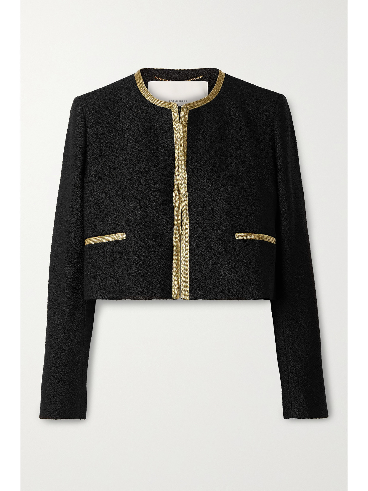 Adam Lippes Cropped Boucle Jacket W/ Contrast Trim In Black