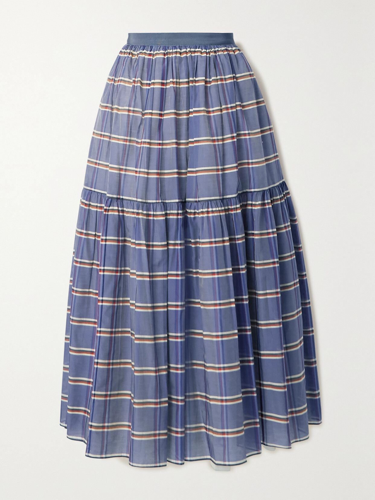 Brock Collection - Striped Cotton And Silk-blend Organza Midi Skirt - Blue