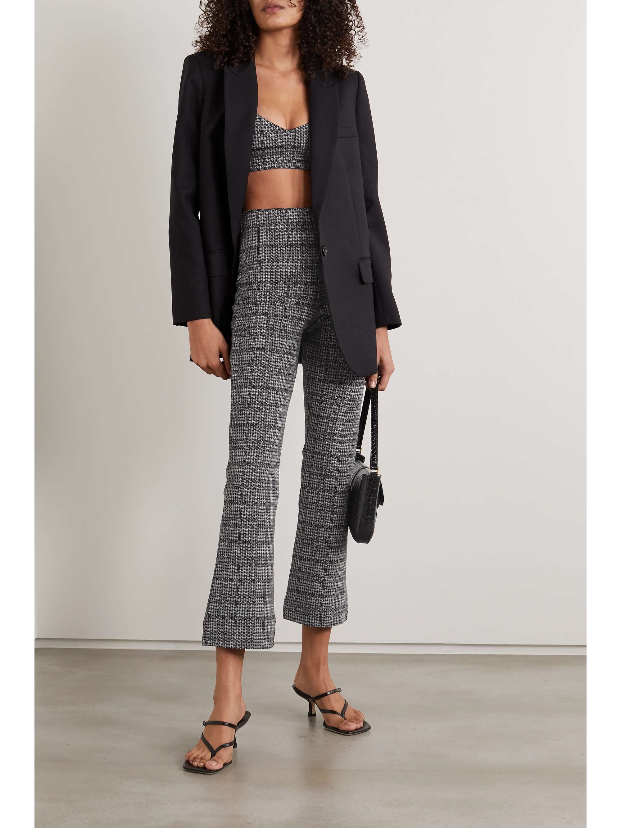 LESET Stili cropped Princes of Wales checked woven flared pants