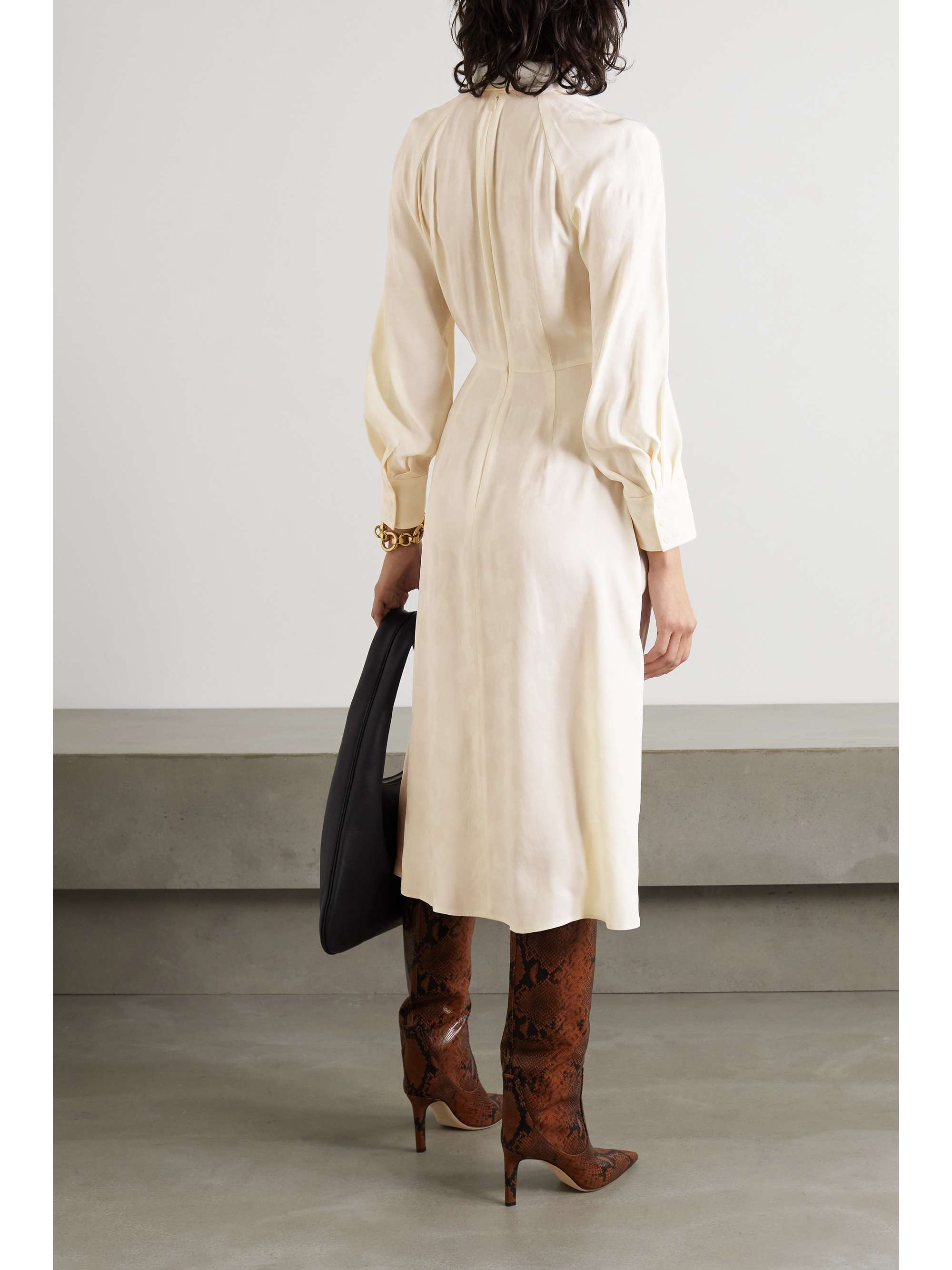 CEFINN Esther tie-front satin-jacquard shirt dress