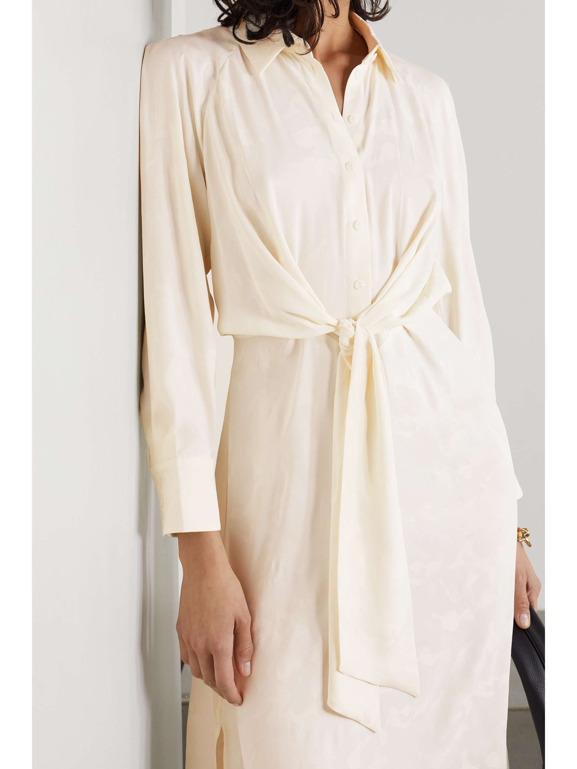 CEFINN Esther tie-front satin-jacquard shirt dress