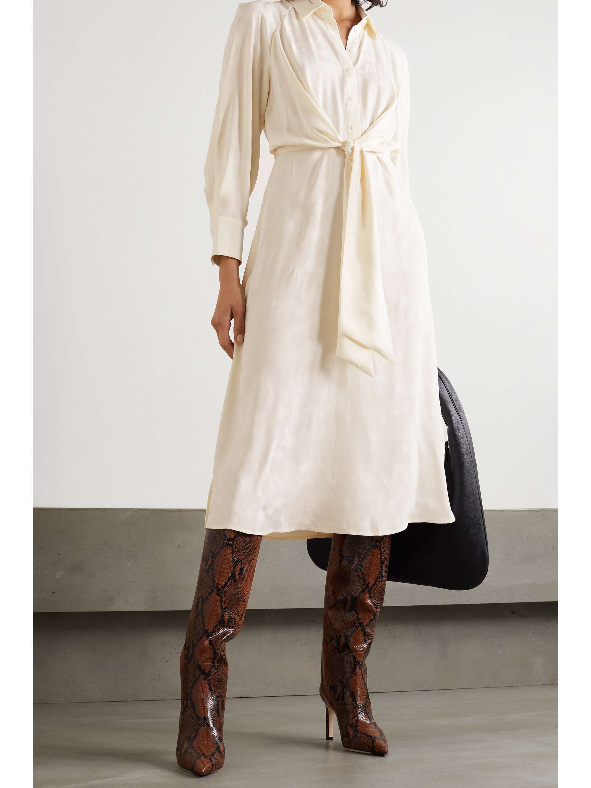 CEFINN Esther tie-front satin-jacquard shirt dress