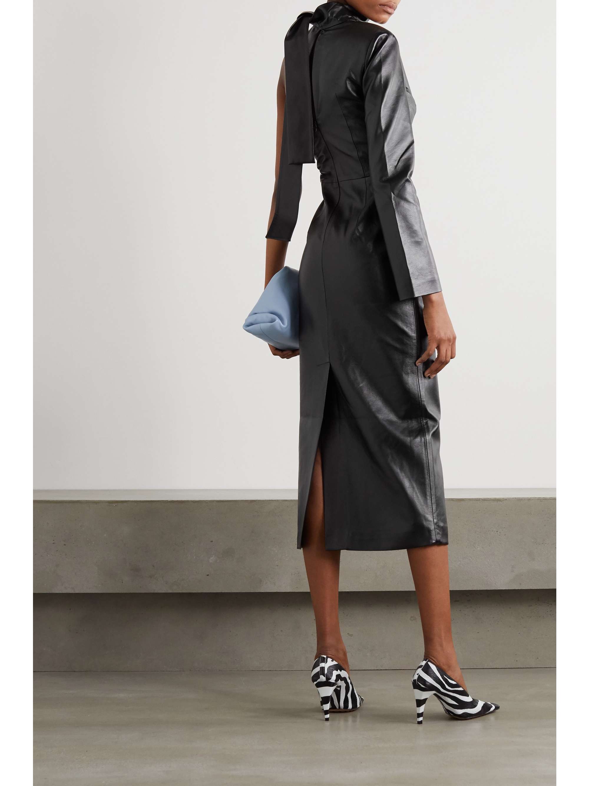MATÉRIEL One-shoulder scarf-detail faux leather midi dress