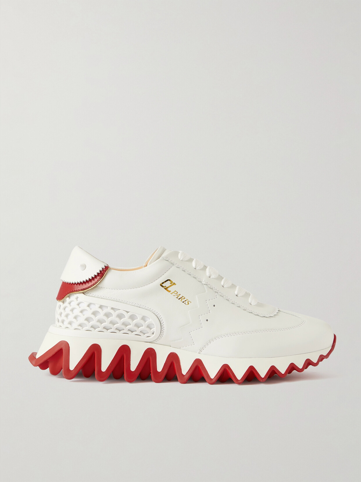 Christian Louboutin - Loubi Shark Leather And Stretch Sneakers - White