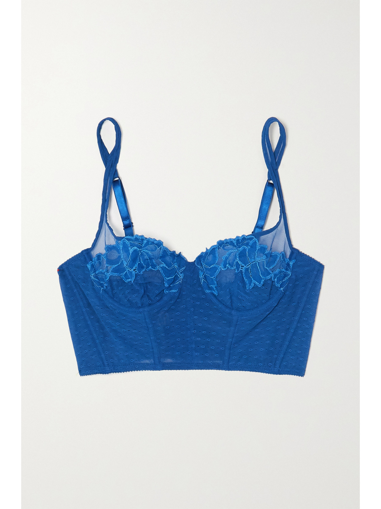 Yasmine Eslami Morgane Stretch Point D'esprit Tulle And Lace Underwired Balconette Bra In Blue