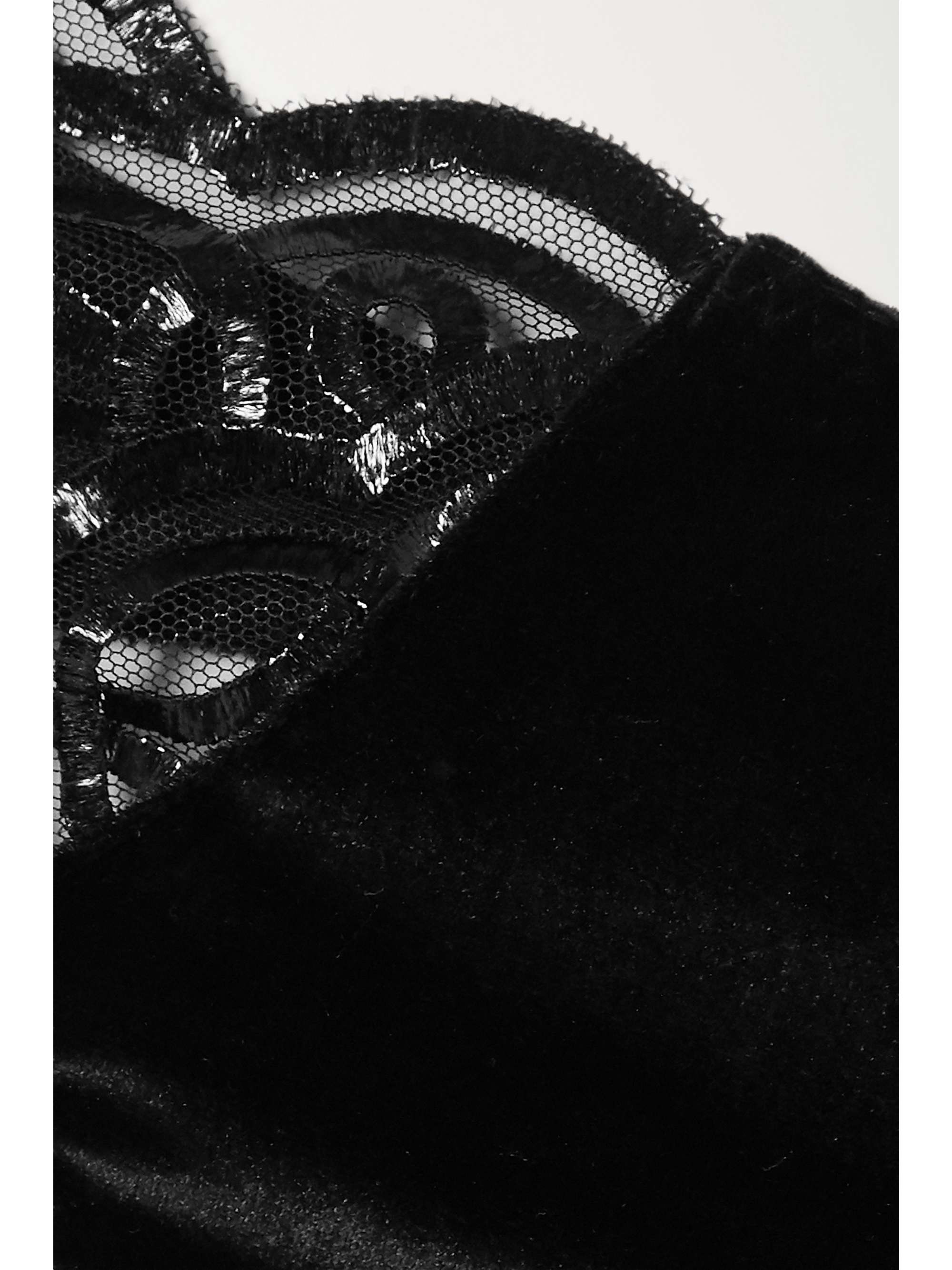 COCO DE MER Shobu cutout coated metallic-trimmed velvet and stretch-tulle briefs