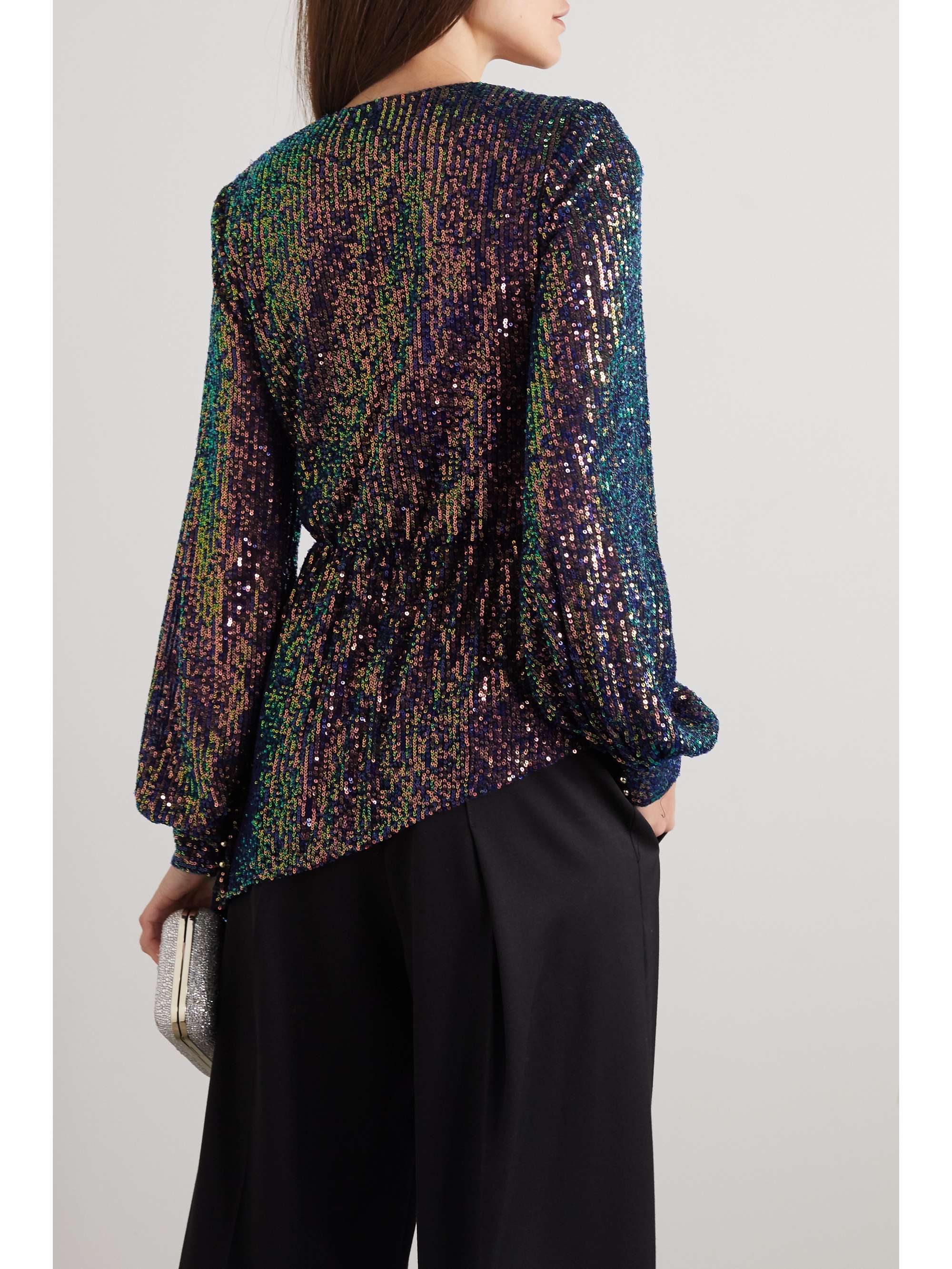 REBECCA VALLANCE Roxbury wrap-effect sequined crepe top