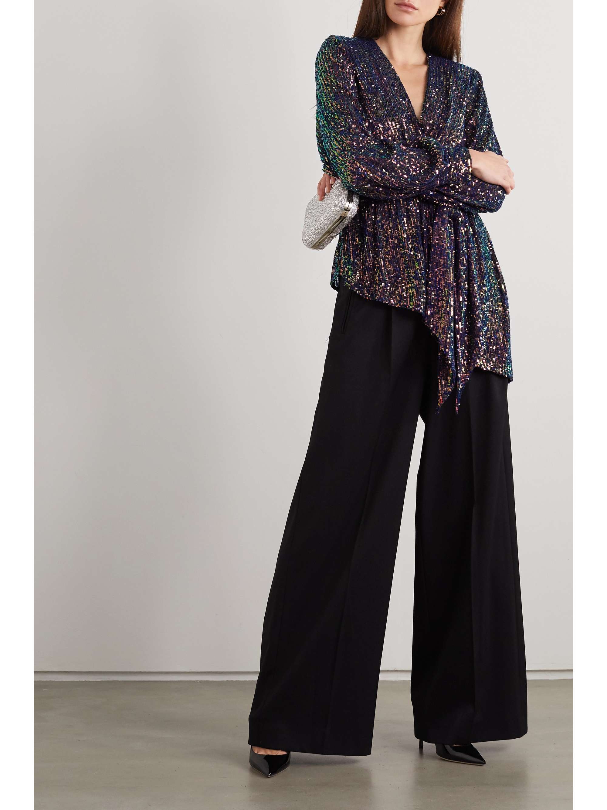 REBECCA VALLANCE Roxbury wrap-effect sequined crepe top