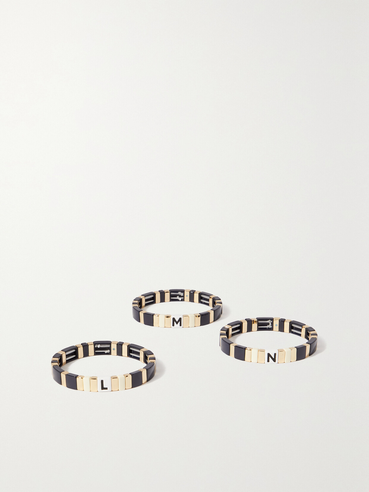 ROXANNE ASSOULIN NEUTRAL ALPHABET SOUP ENAMEL AND GOLD-TONE BRACELET