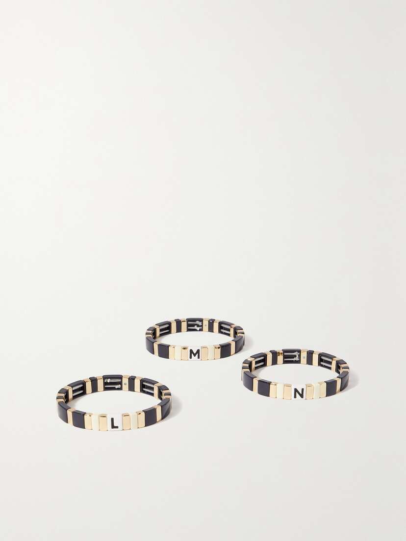 Roxanne Assoulin Neutral Alphabet Soup Enamel And Gold-tone Bracelet