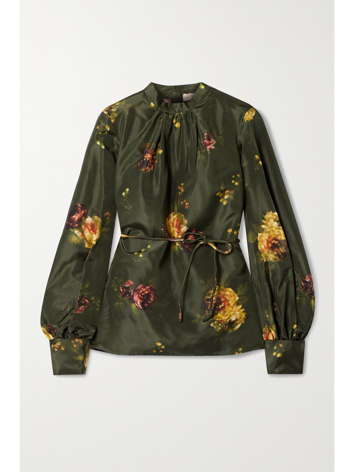 Brock Collection - Open-back Floral-print Silk-taffeta Blouse - Green