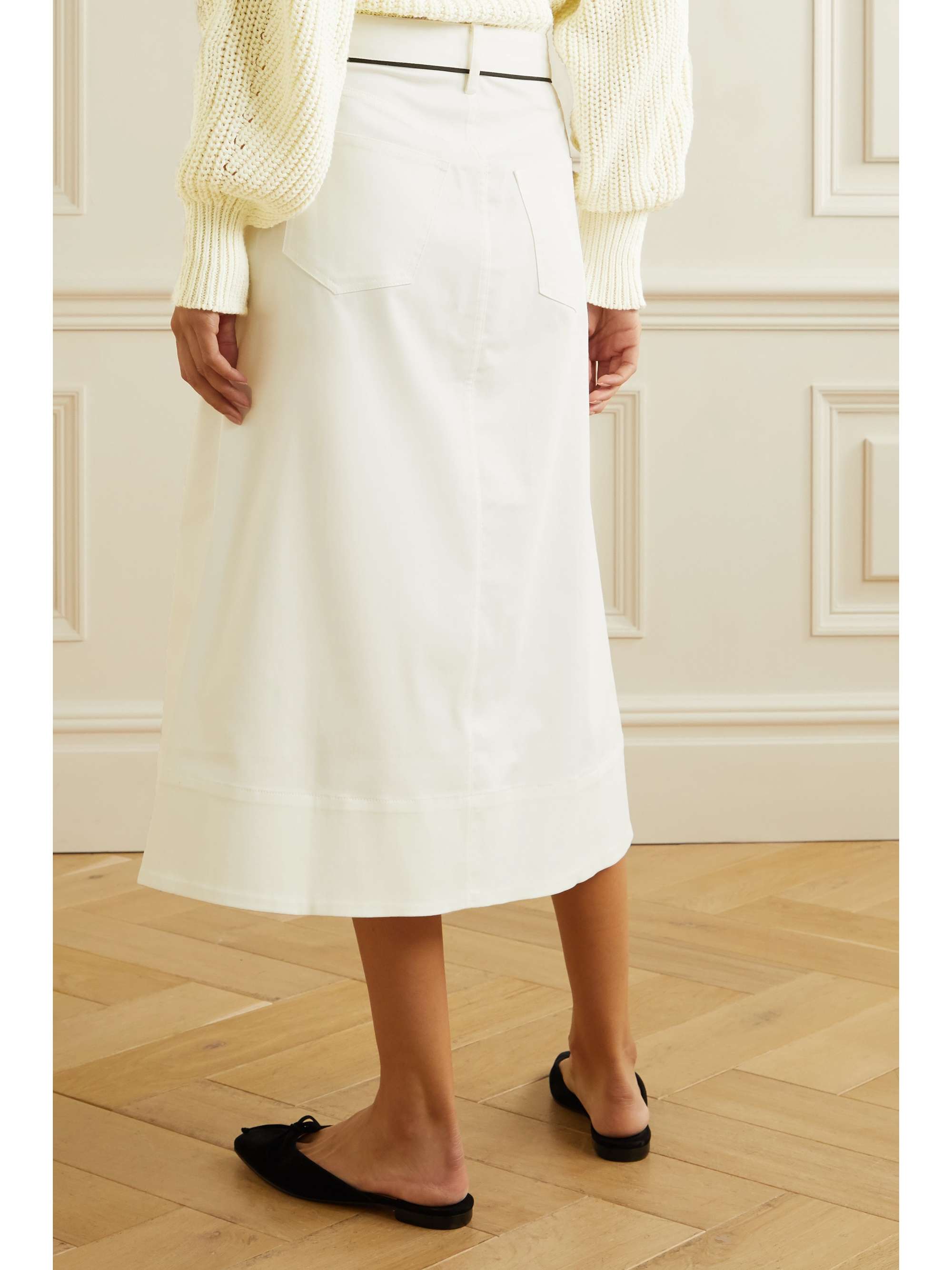 LA LIGNE Piped cotton-blend twill midi skirt