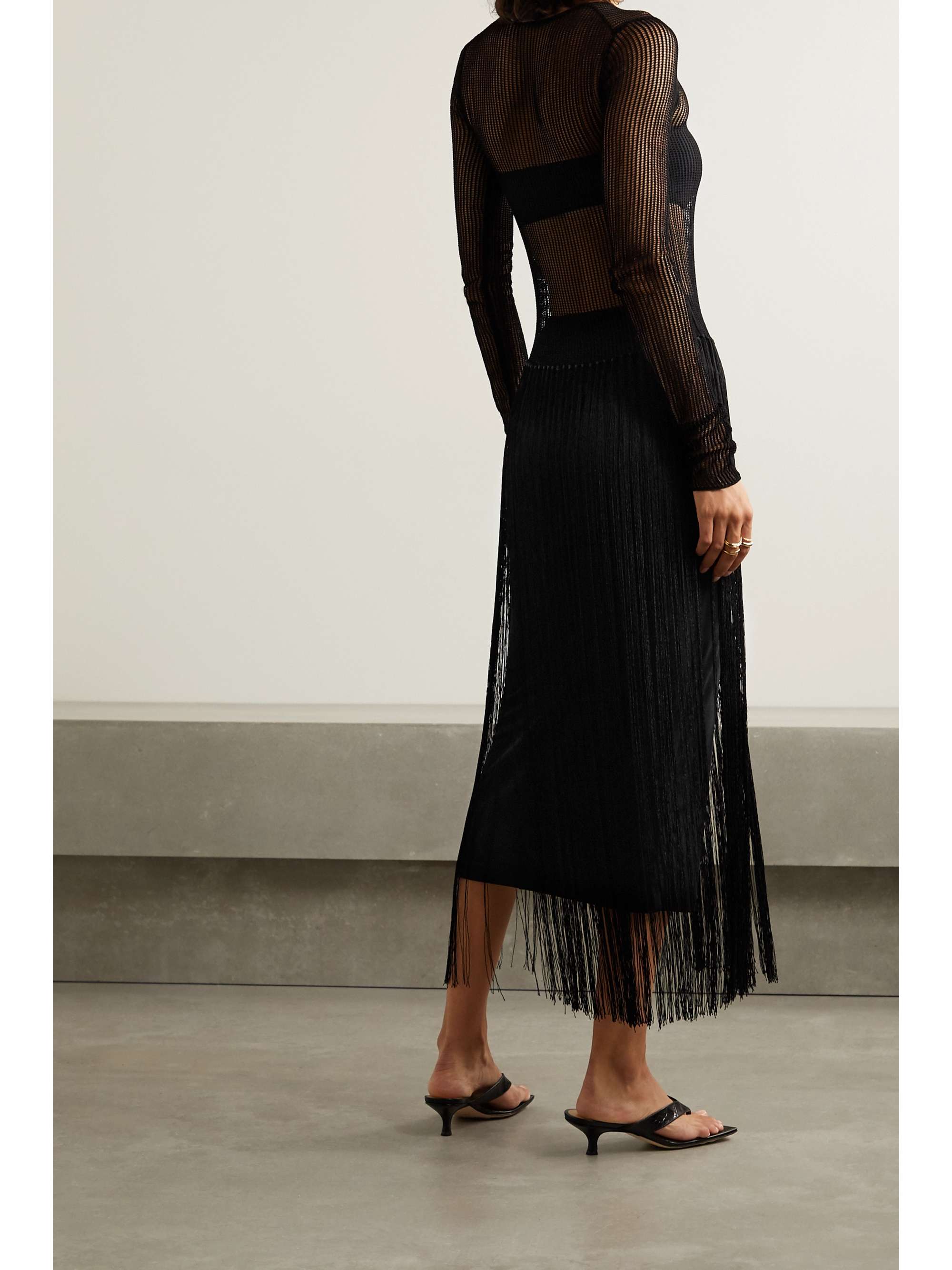 HELMUT LANG Fringed crocheted cotton-blend top