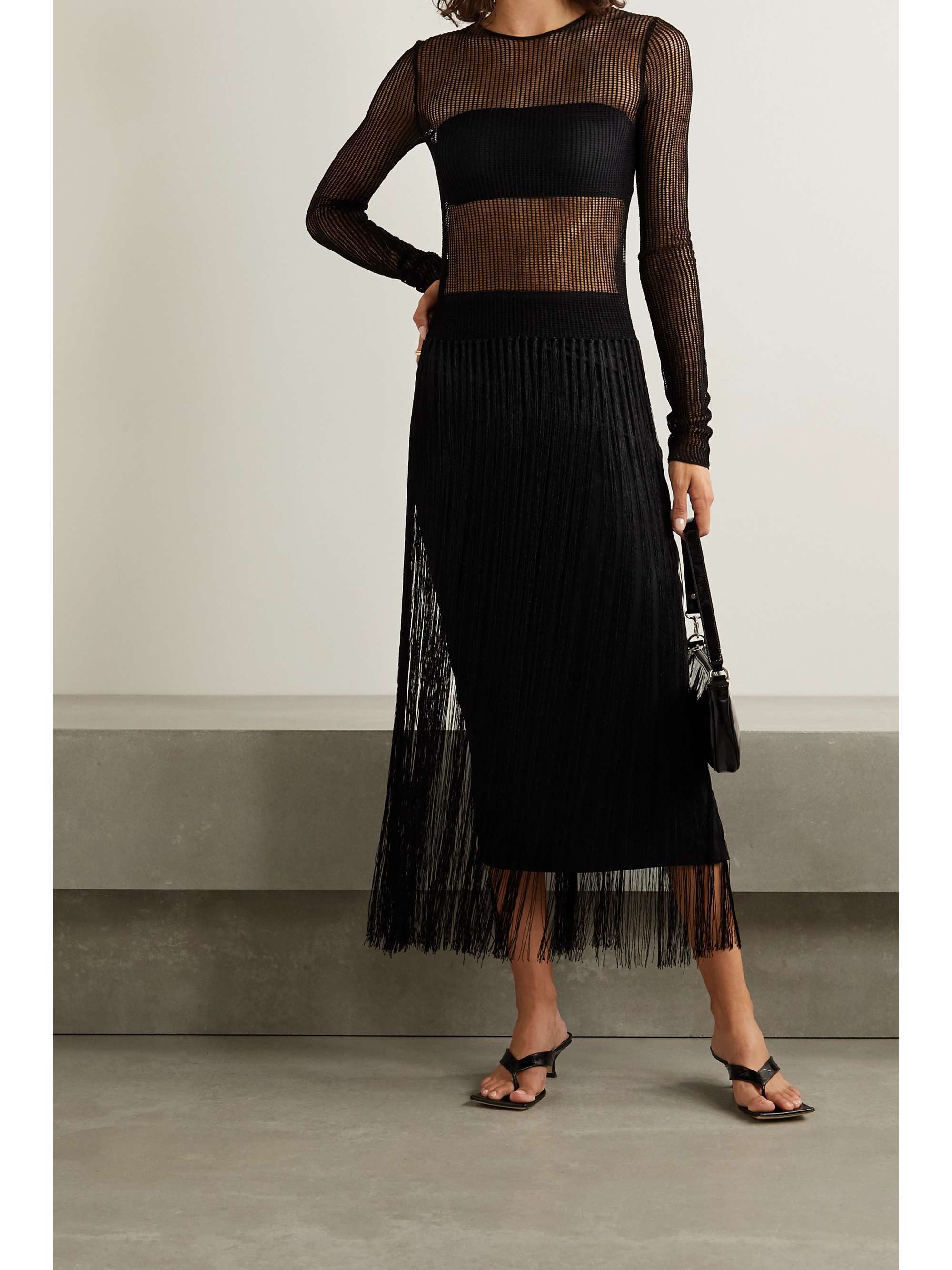 HELMUT LANG Fringed crocheted cotton-blend top