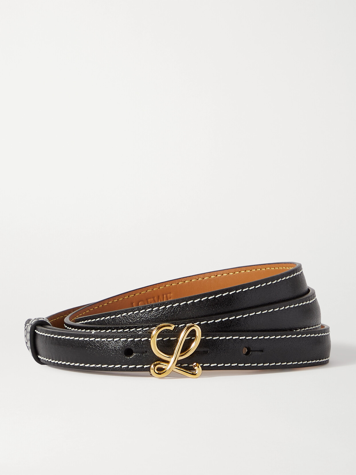 Shop Loewe L Buckle Leather Belt In Black