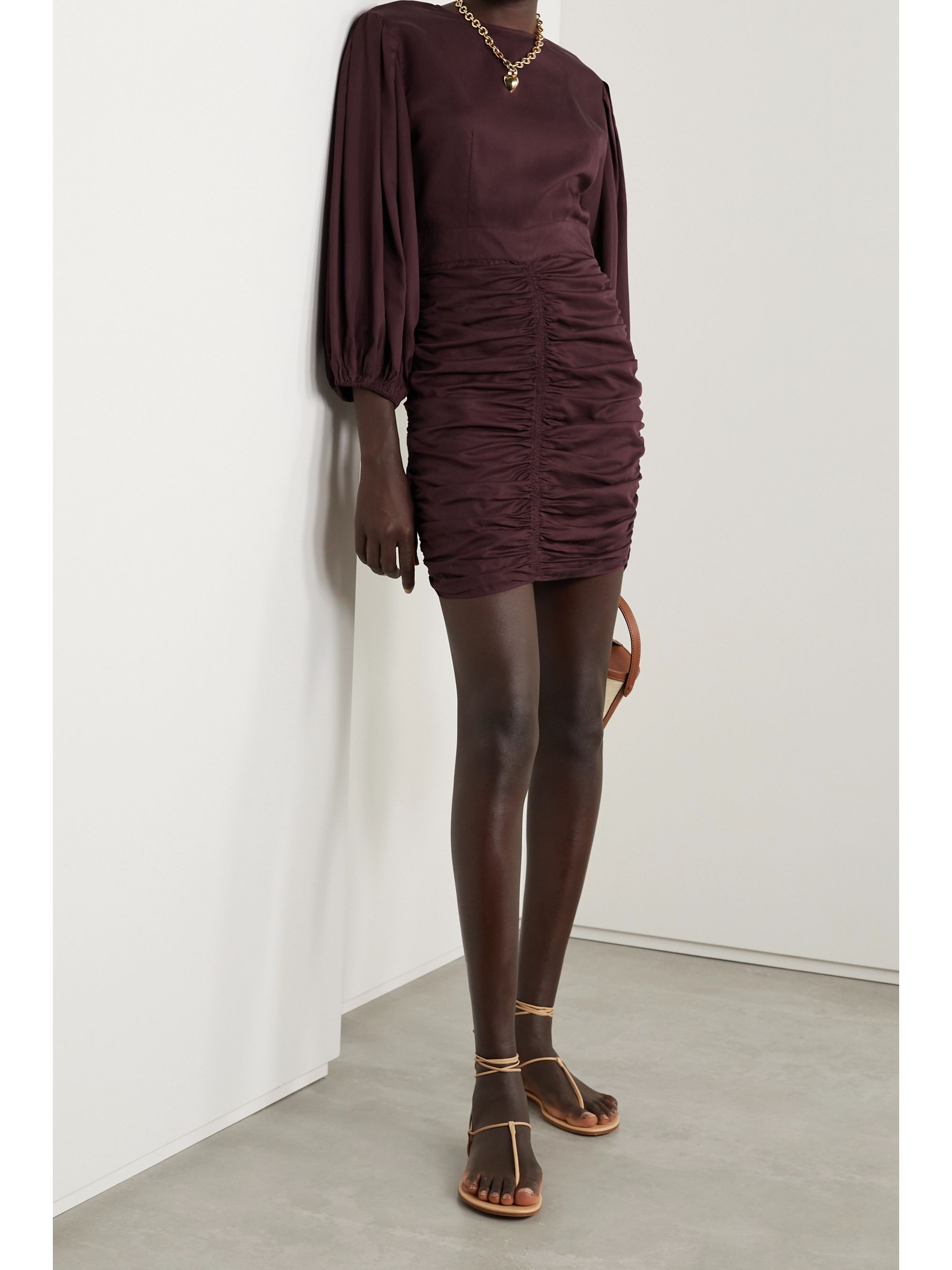 Plum Sasha ruched TENCEL-twill mini 