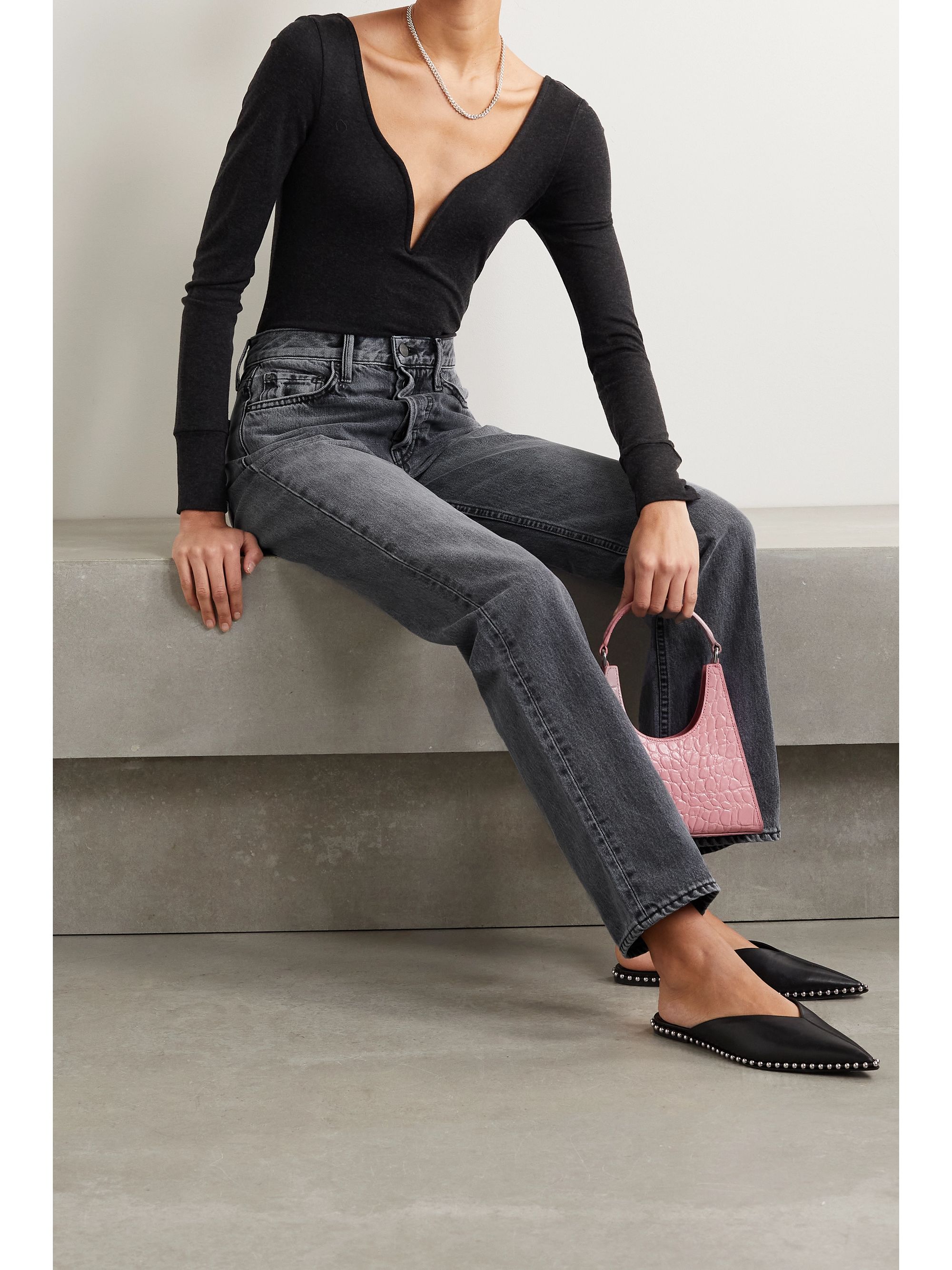straight leg high waisted jeans black