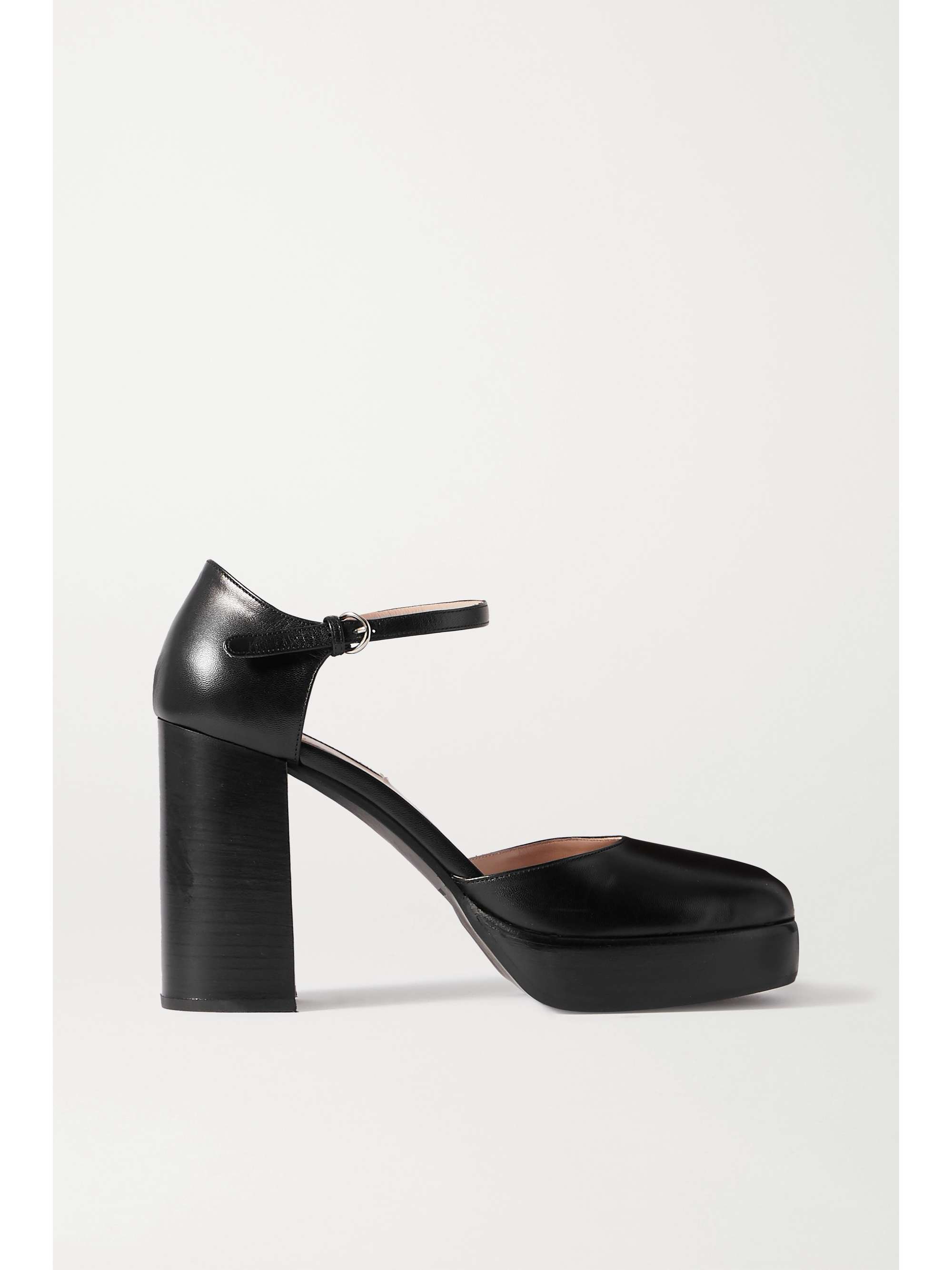 black leather platform pumps