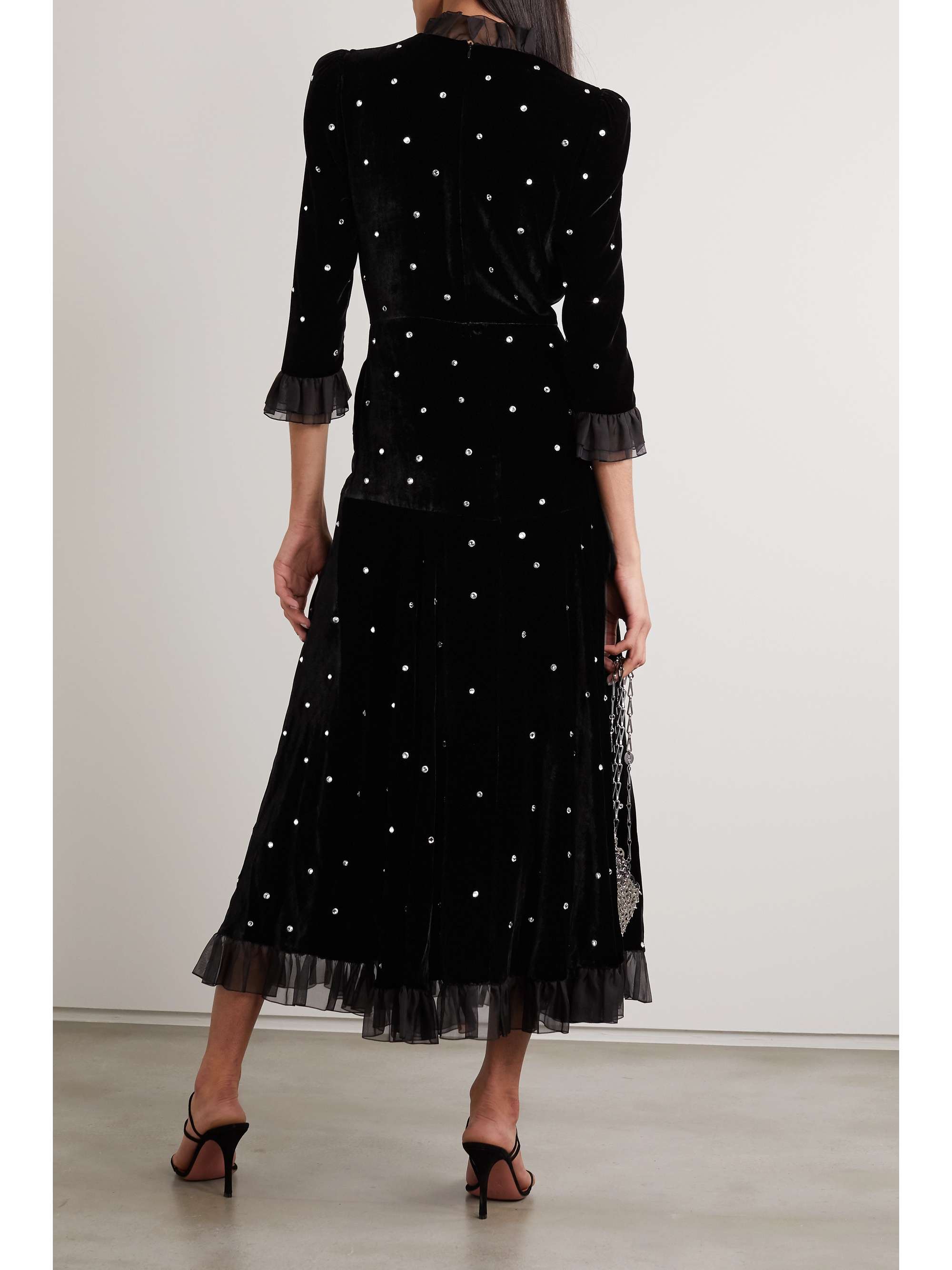 PHILOSOPHY DI LORENZO SERAFINI Tulle-trimmed crystal-embellished velvet midi dress
