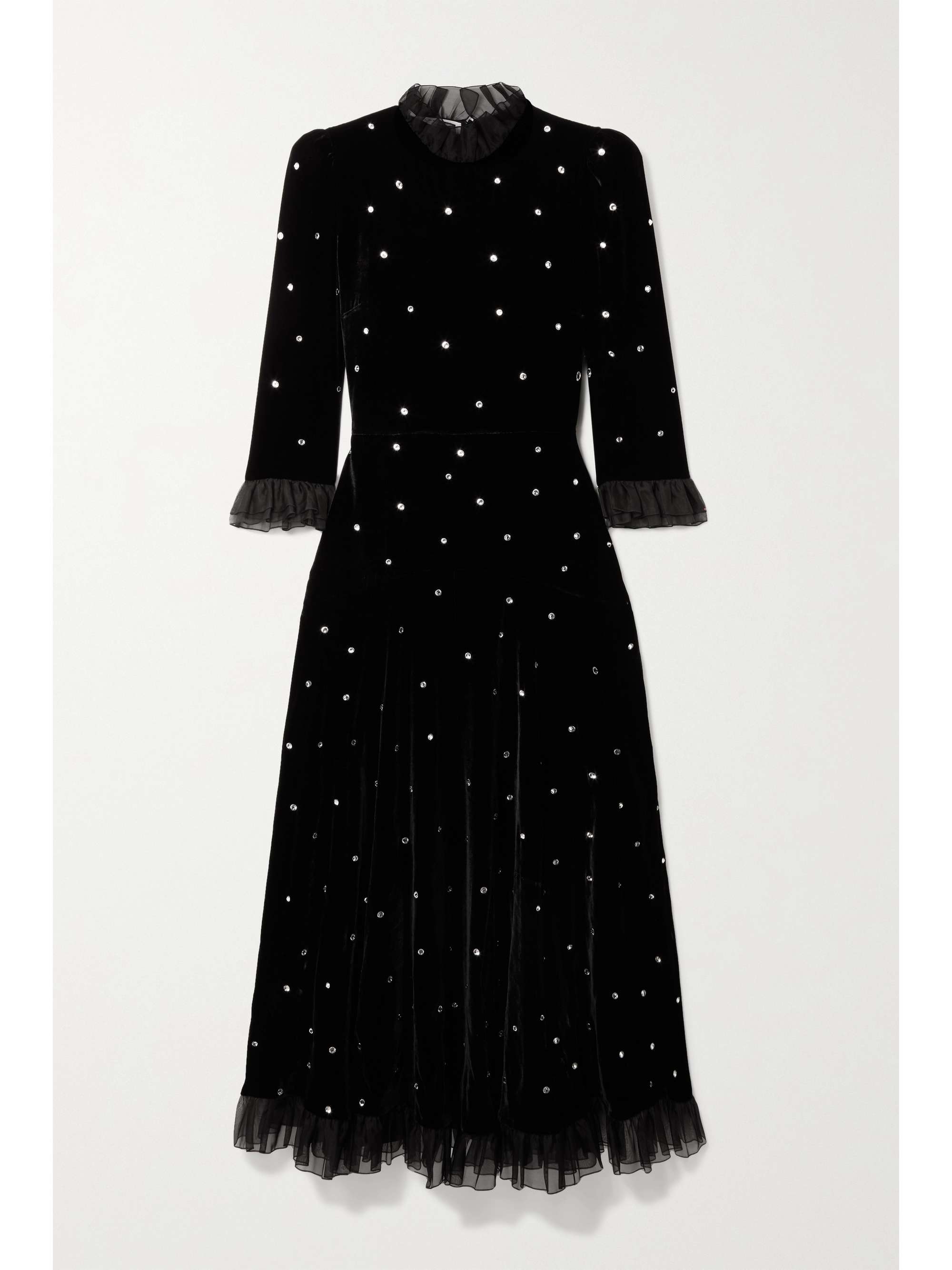 PHILOSOPHY DI LORENZO SERAFINI Tulle-trimmed crystal-embellished velvet midi dress