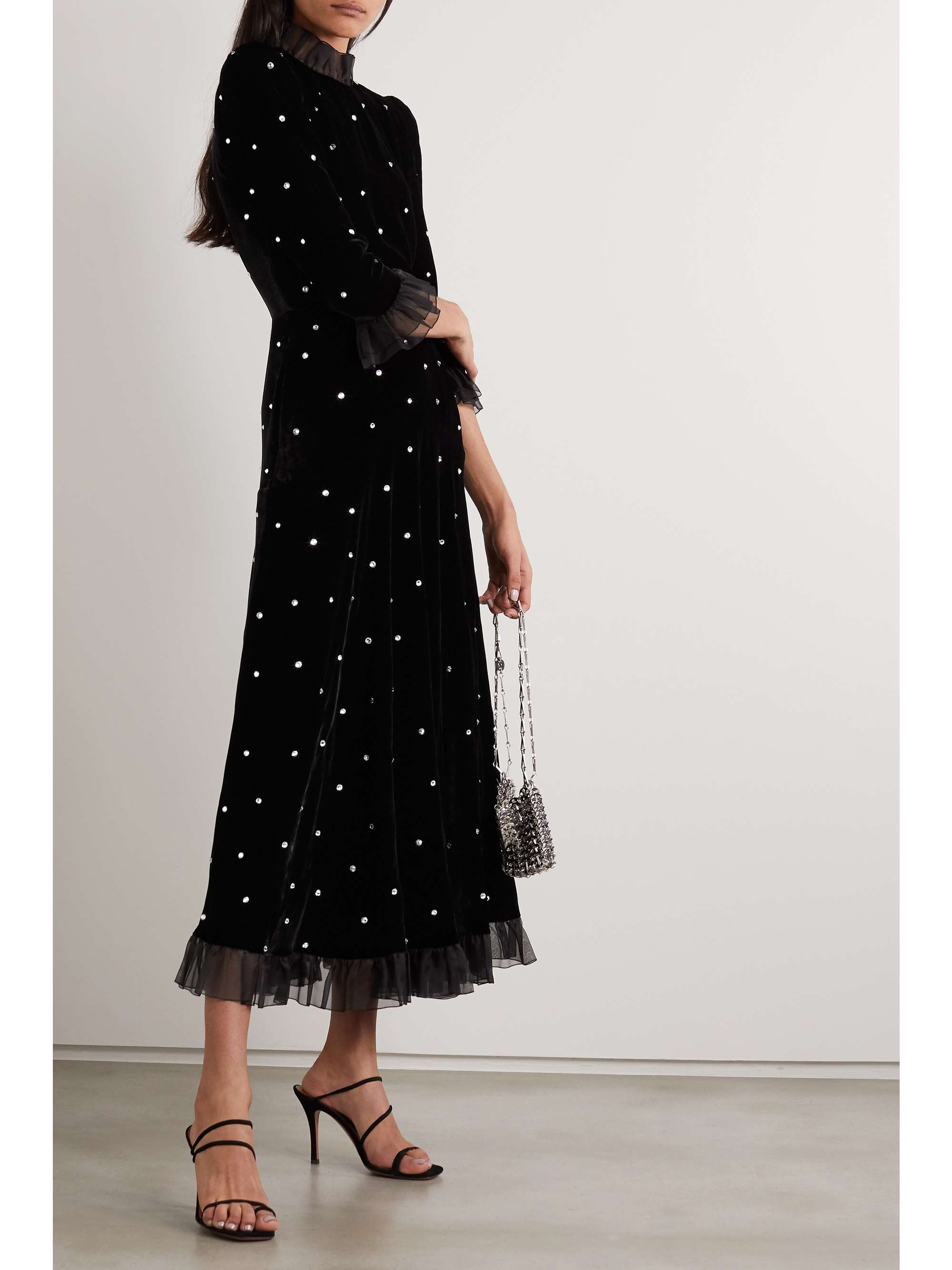 PHILOSOPHY DI LORENZO SERAFINI Tulle-trimmed crystal-embellished velvet midi dress