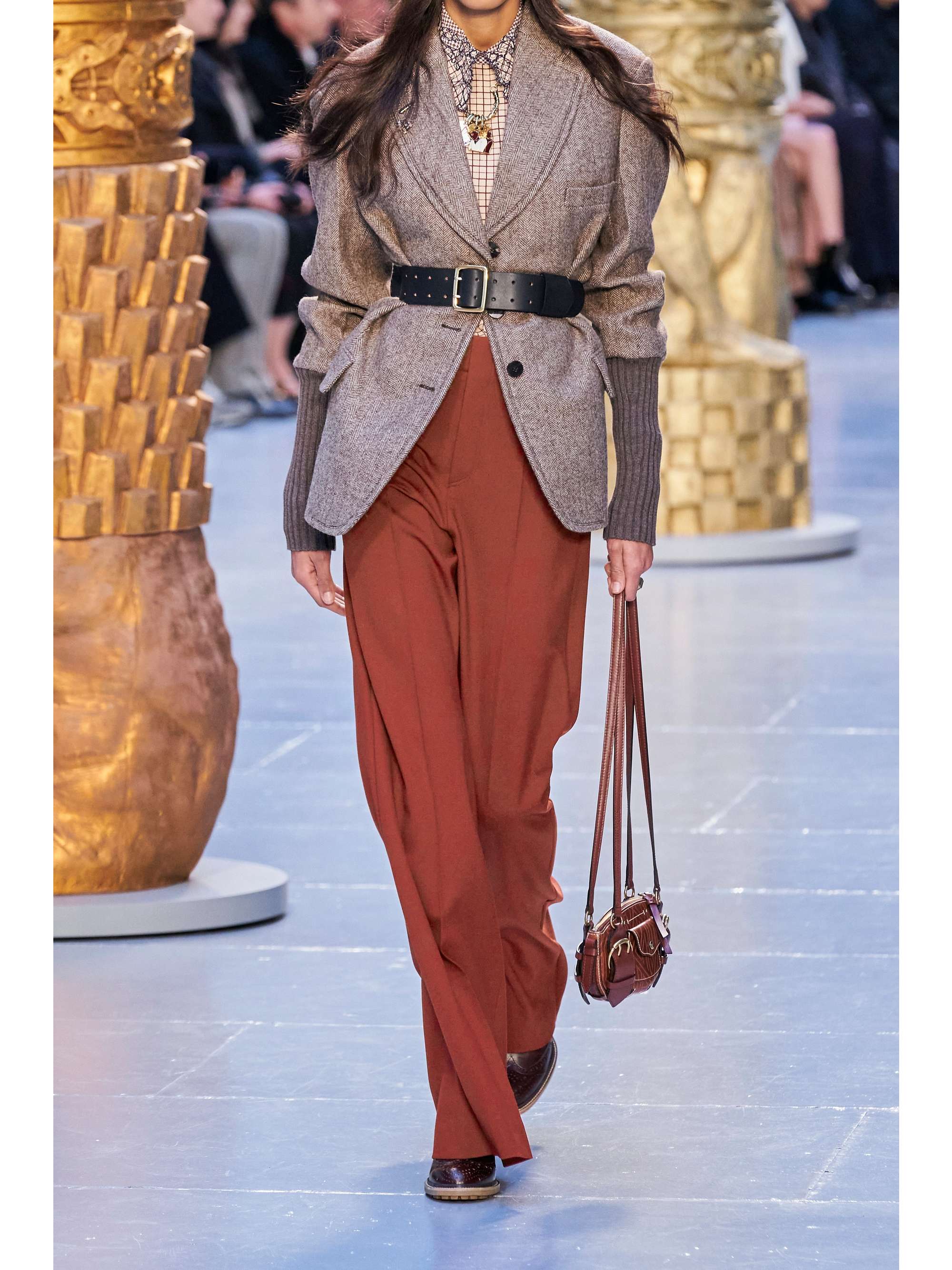 CHLOÉ 粒纹羊毛混纺阔腿裤