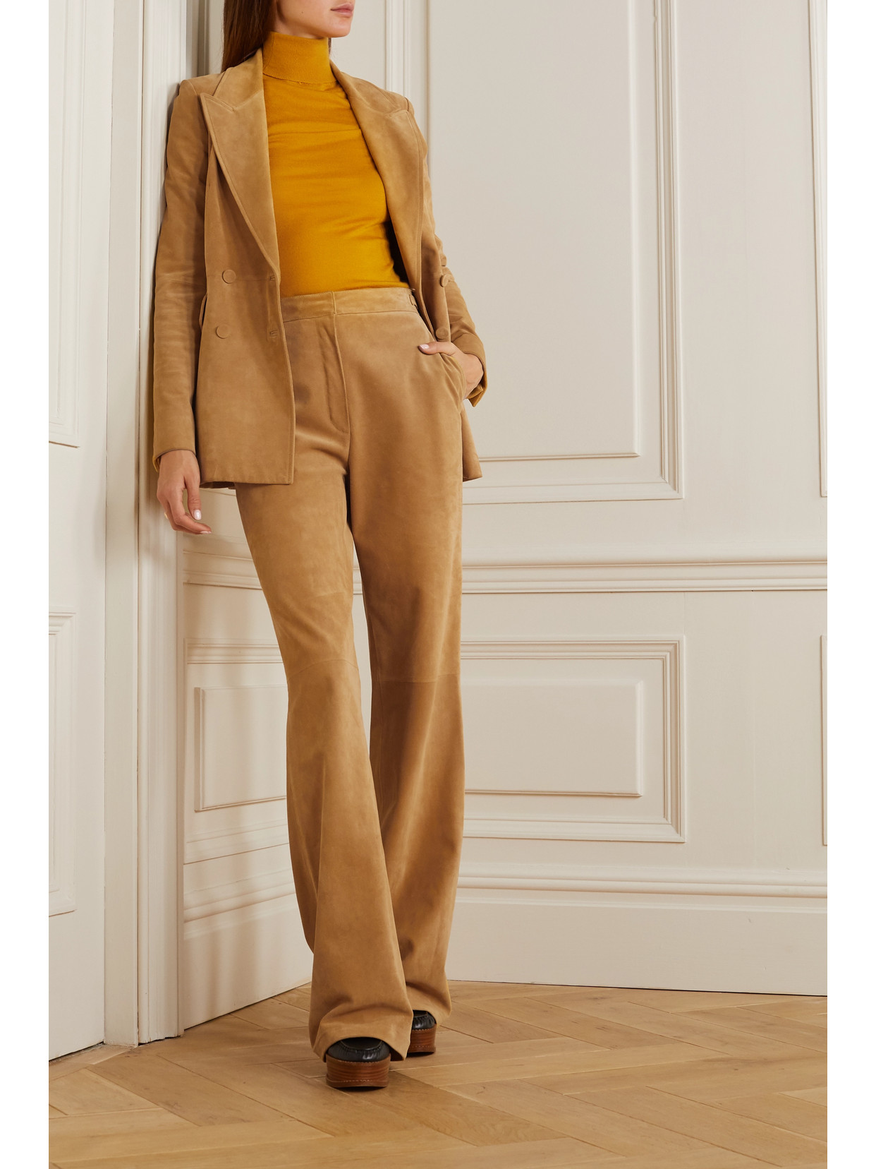 Gabriela Hearst Vesta High-rise Suede Flared Pants In Sand