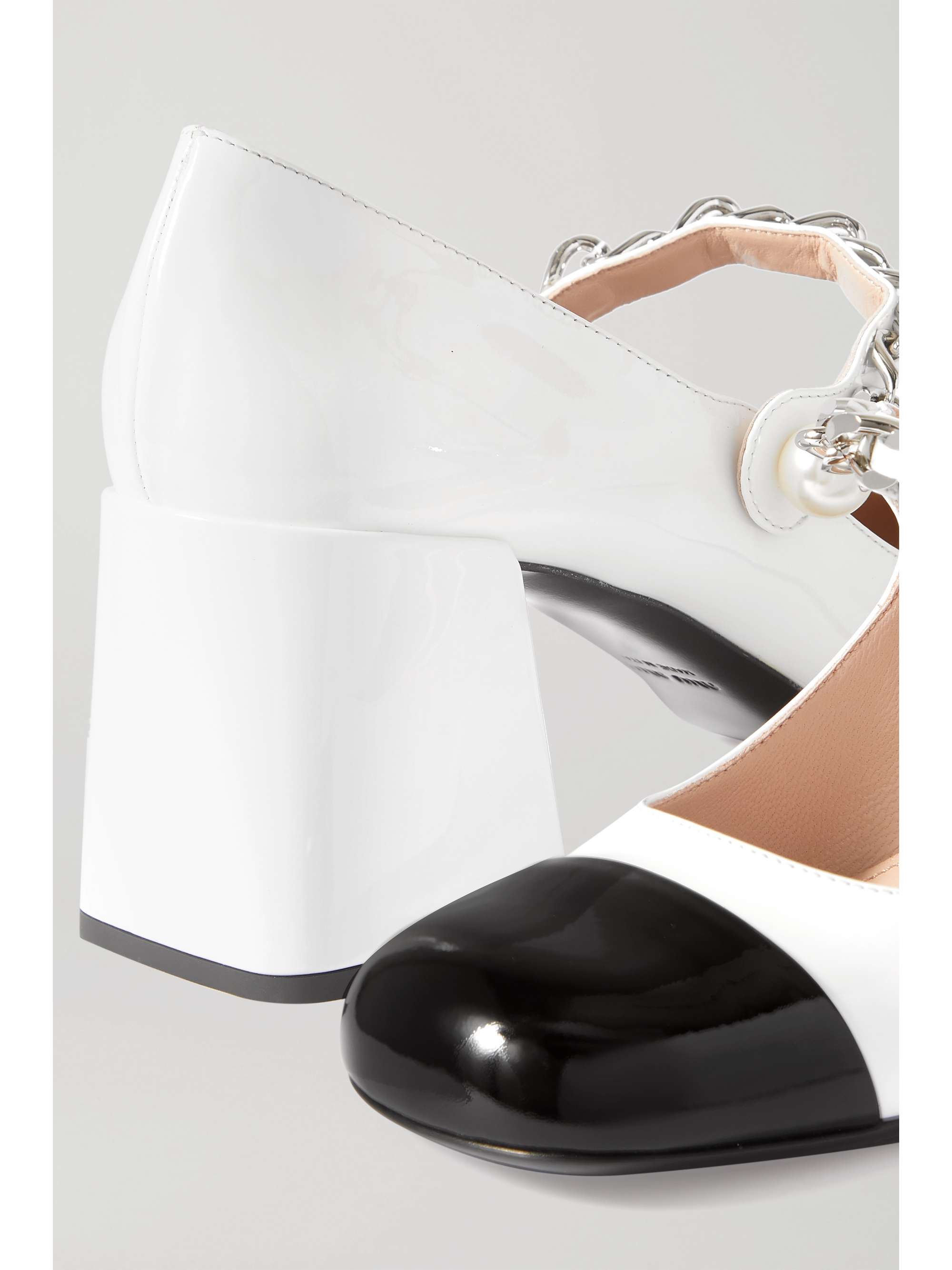 MIU MIU Embellished two-tone patent-leather Mary Jane pumps