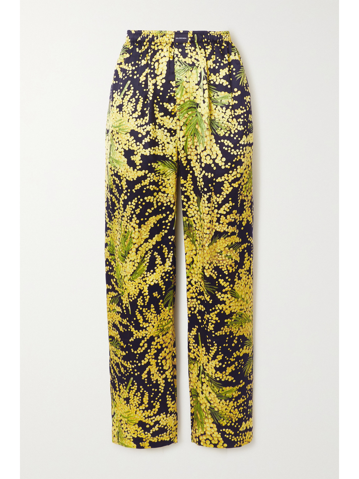 Balenciaga Floral-print Silk-jacquard Wide-leg Pants In Yellow