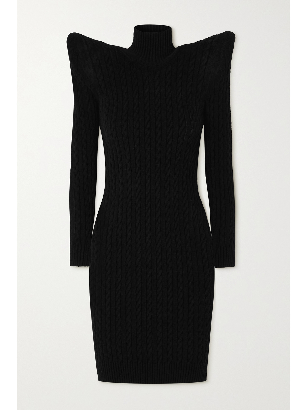 BALENCIAGA PAGODA CABLE KNIT-EFFECT VELVET TURTLENECK MIDI DRESS