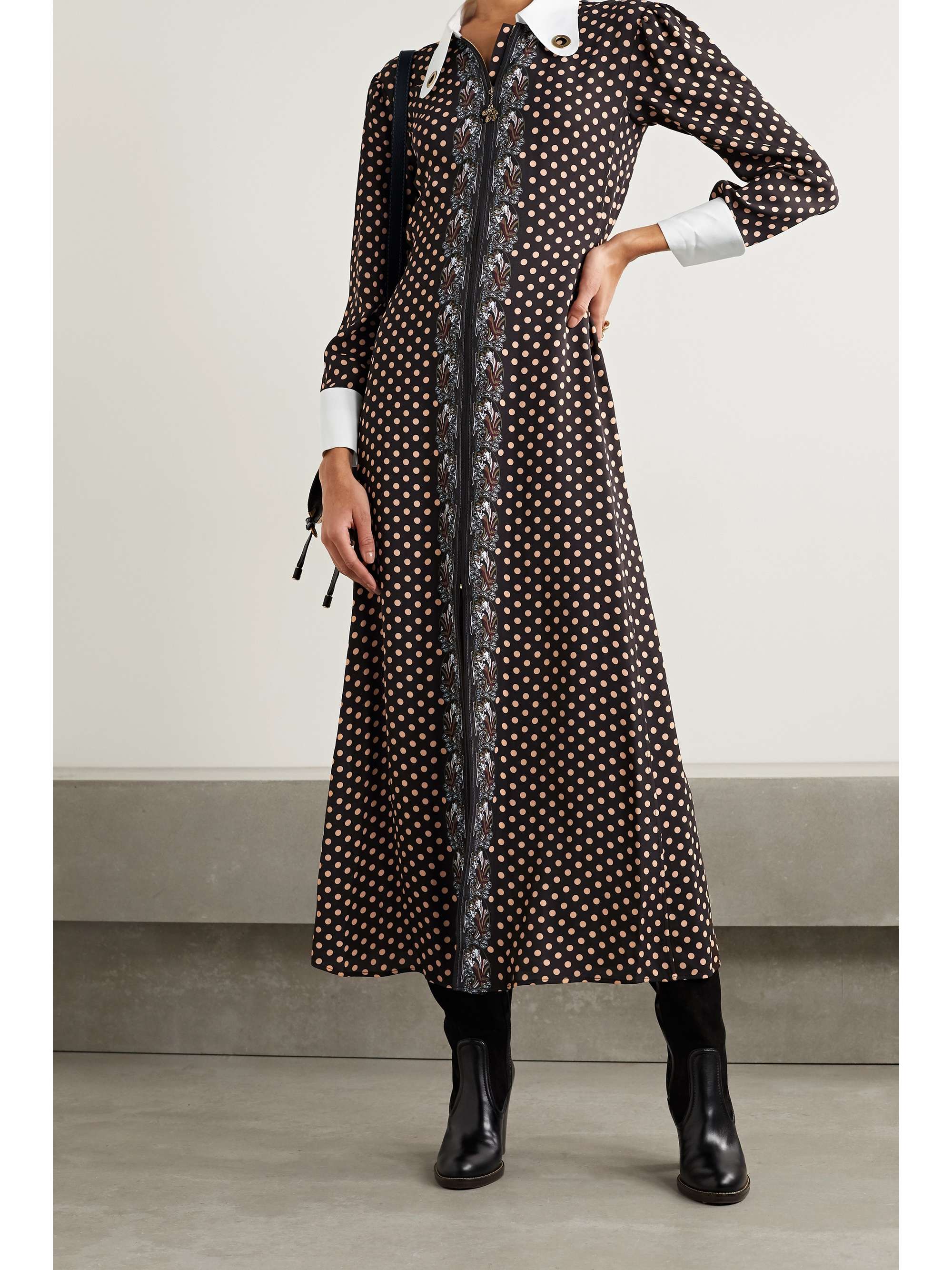 CHLOÉ Embellished silk-trimmed printed crepe maxi dress