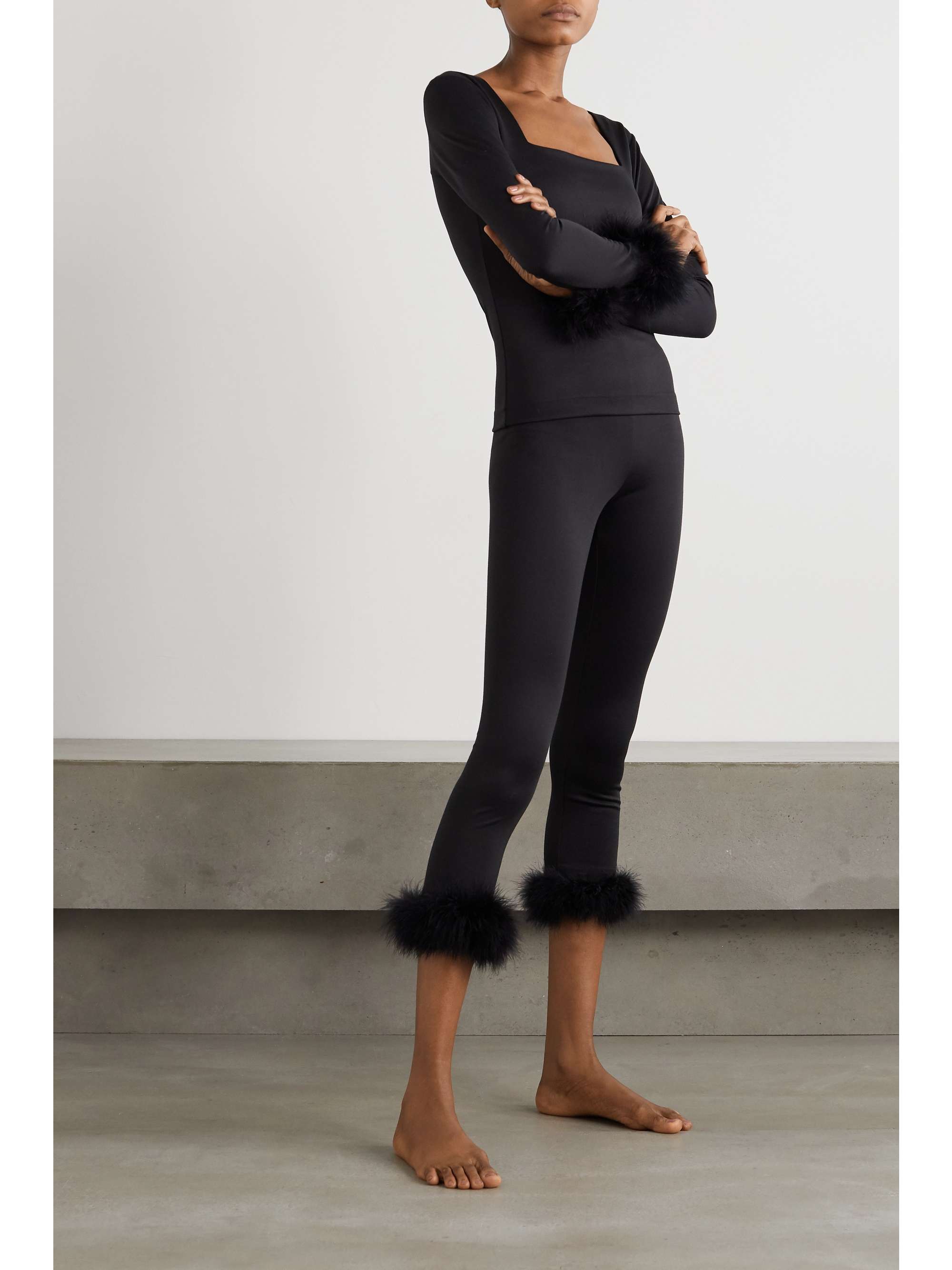 Black The Weekend Chic feather-trimmed 
