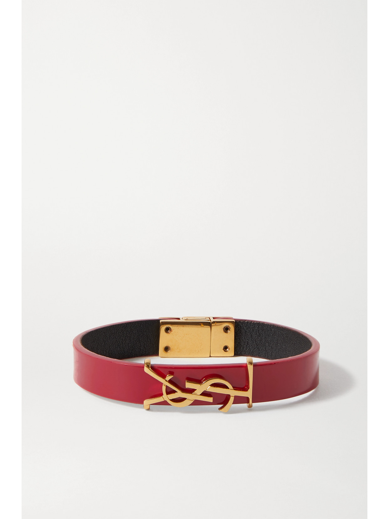 SAINT LAURENT PATENT-LEATHER AND GOLD-TONE BRACELET