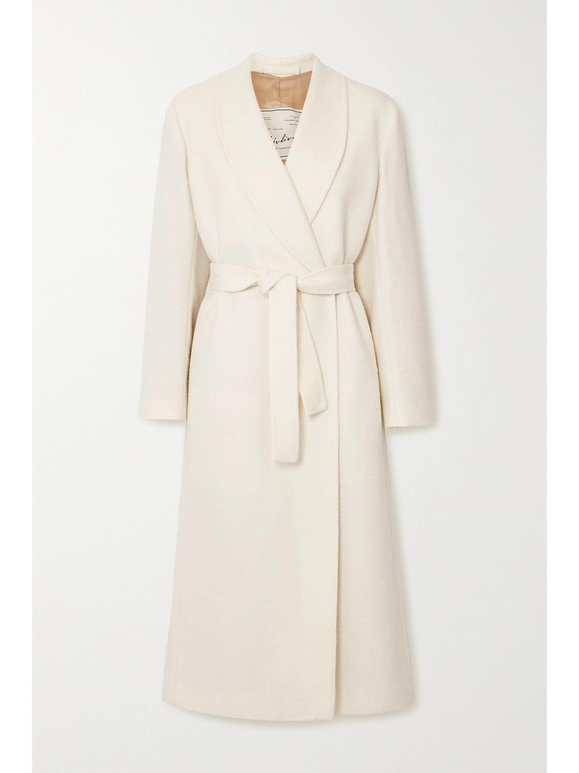 herringbone long belted coat