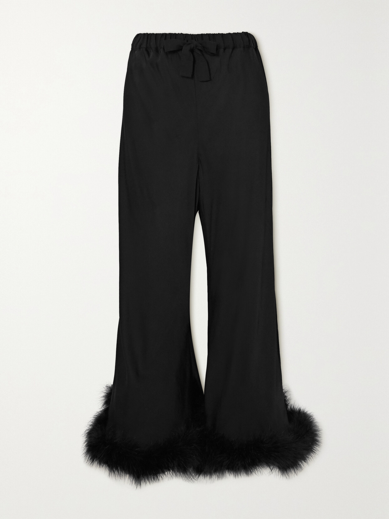 SLEEPER BOUDOIR FEATHER-TRIMMED SATIN PANTS