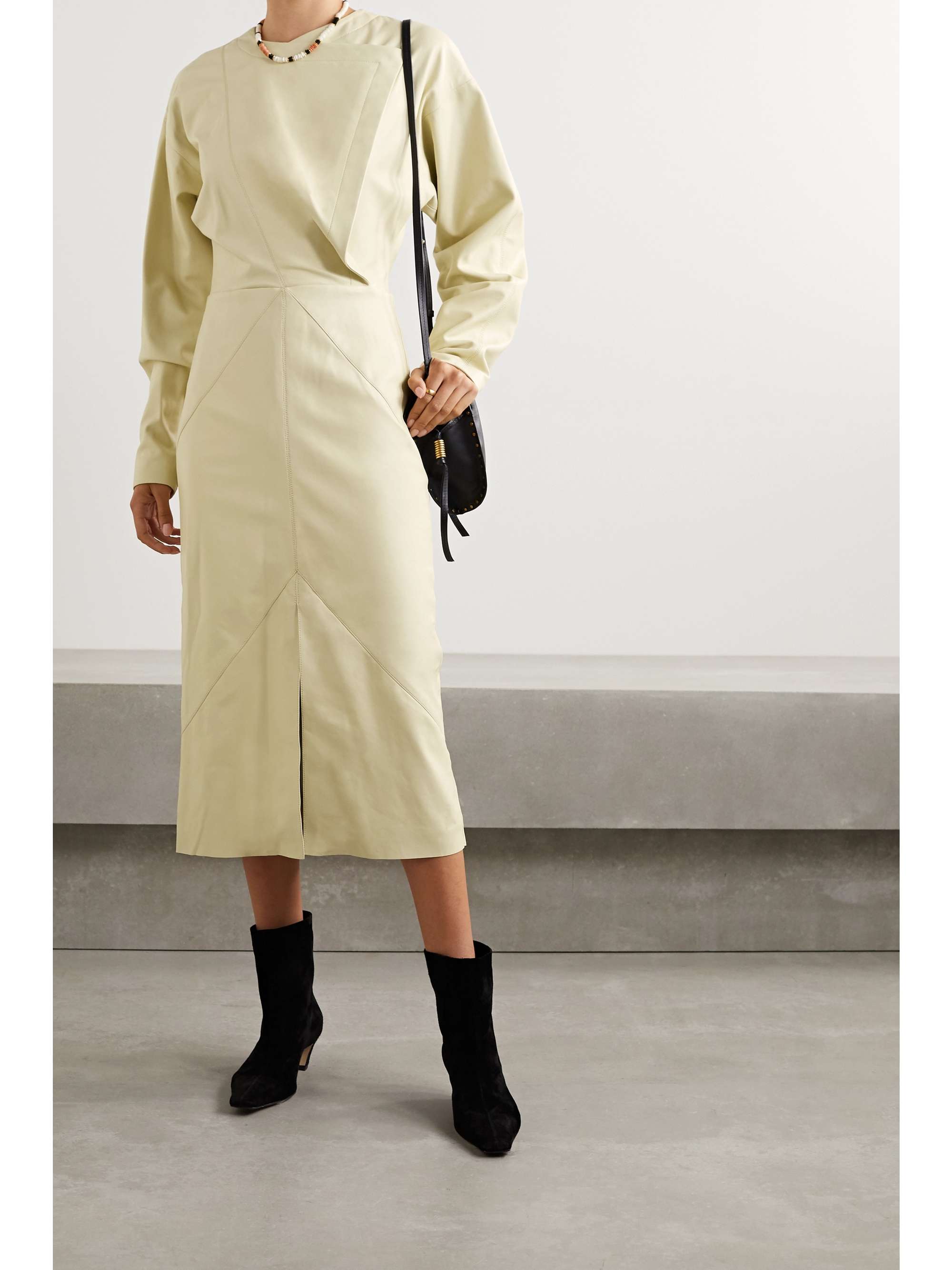ISABEL MARANT Lazuli wrap-effect paneled leather midi dress
