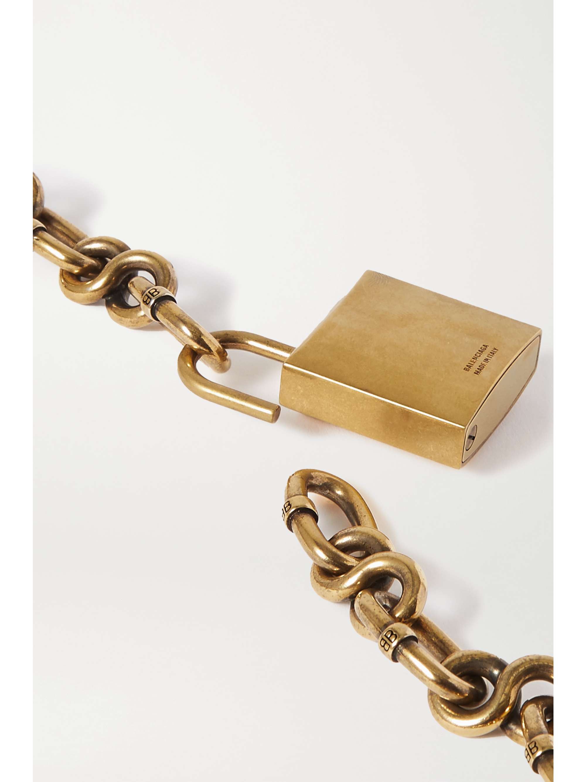 BALENCIAGA Lock embossed gold-tone necklace